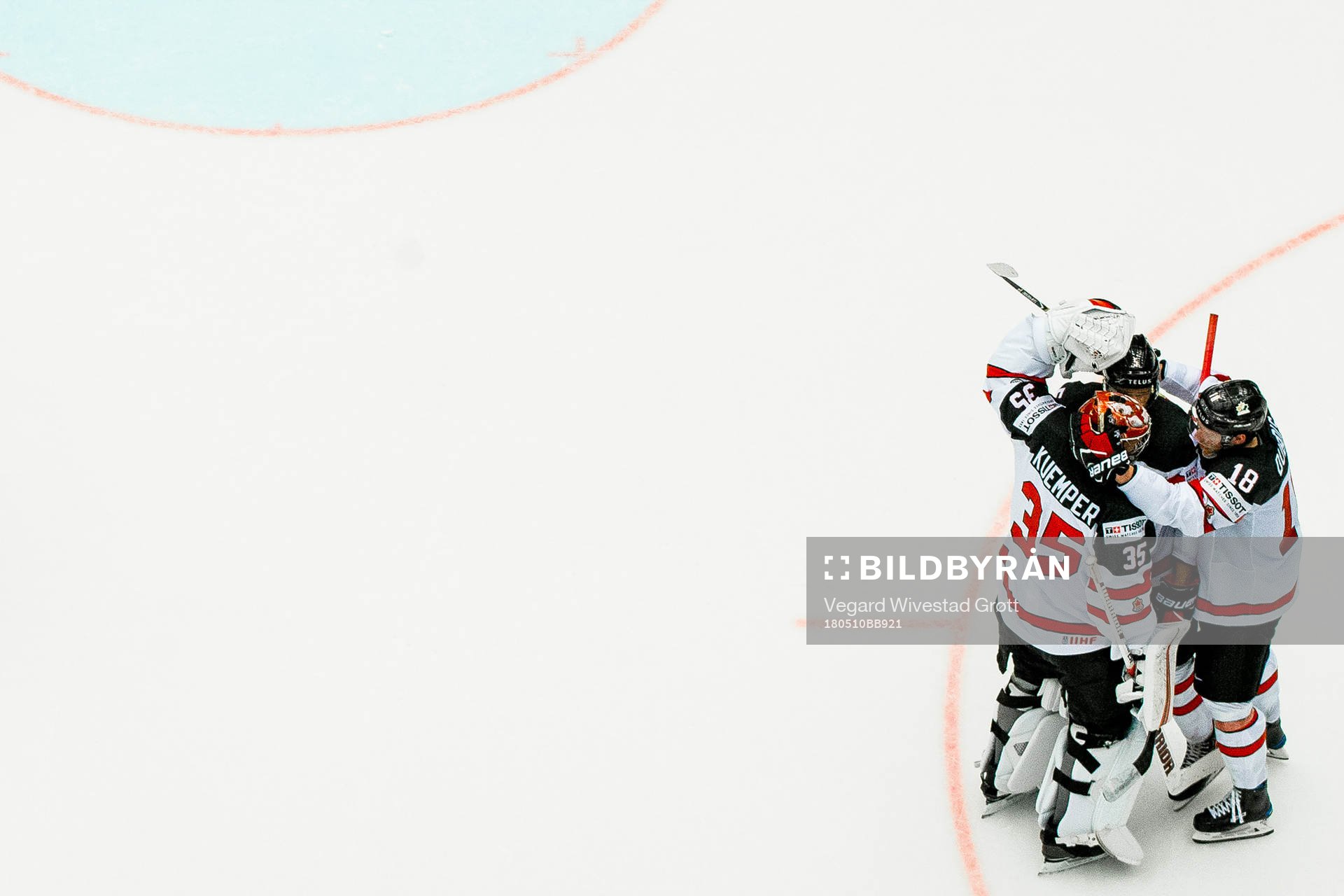 Goaltender Darcy Kuemper and Pierre-Luc Dubois of Canada