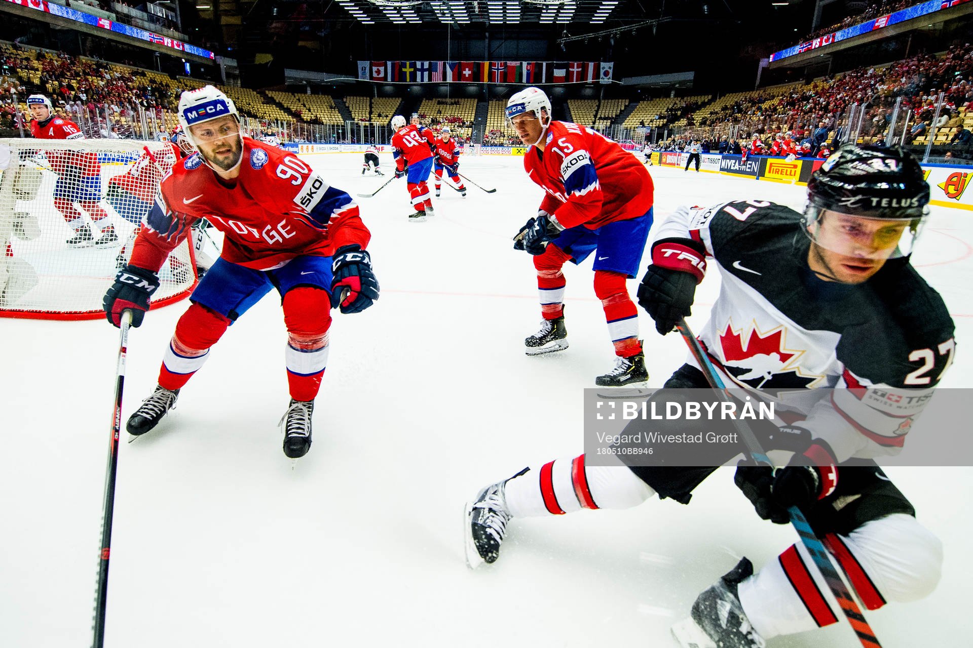 Daniel Sørvik of Norway and Ryan Murray of Canada
