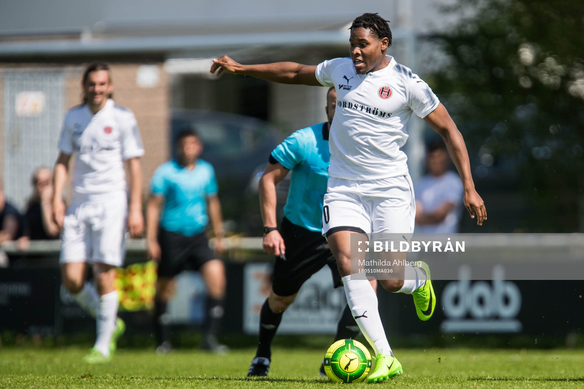  Hittarps Kyle Laborde under fotbollsmatchen i Division 2 mellan Hittarp och Högaborg den 10 maj 2018 i Helsingborg.