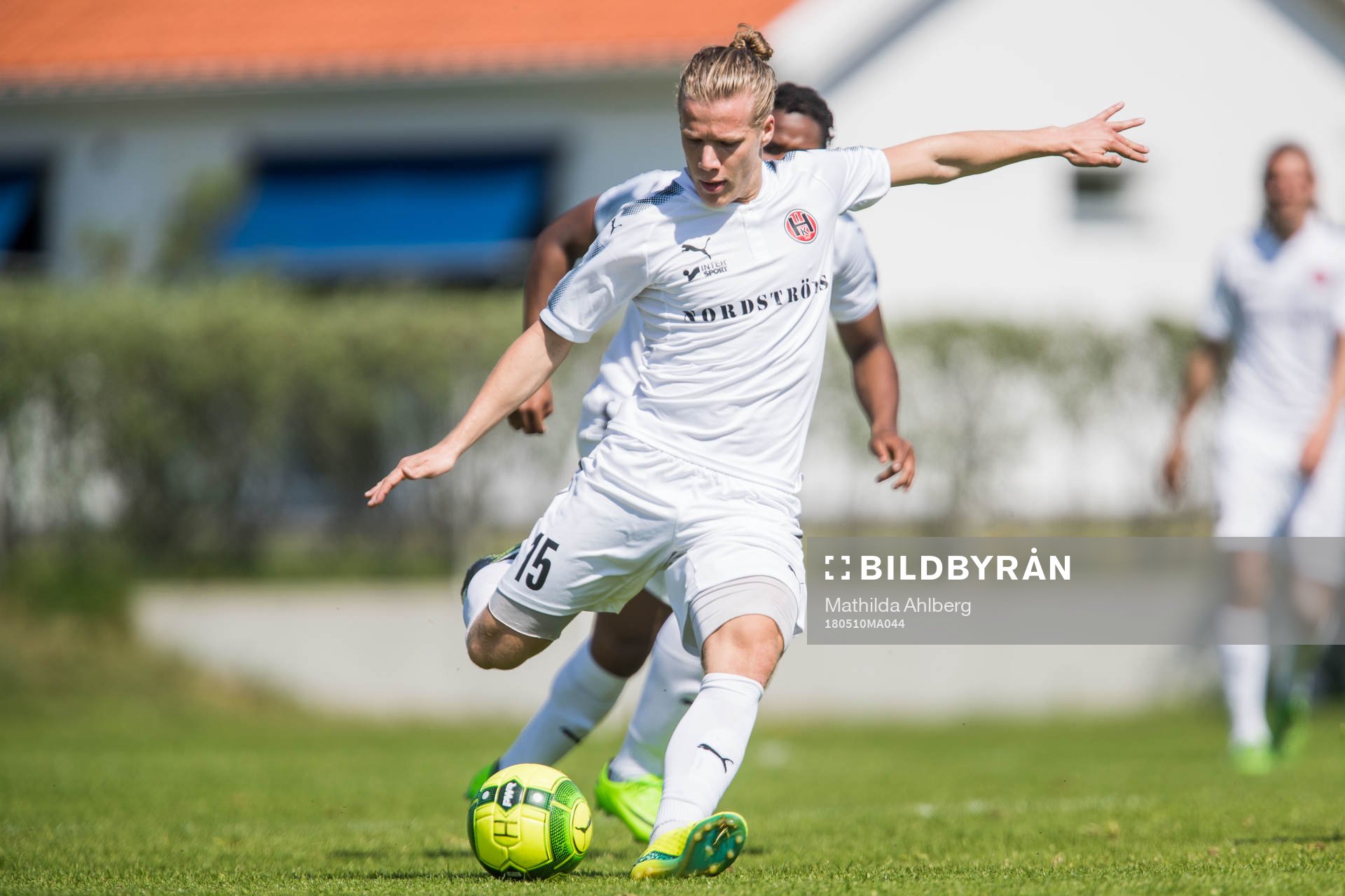 Hittarps Jonathan Olsson under fotbollsmatchen i Division 2 mellan Hittarp och Högaborg den 10 maj 2018 i Helsingborg.