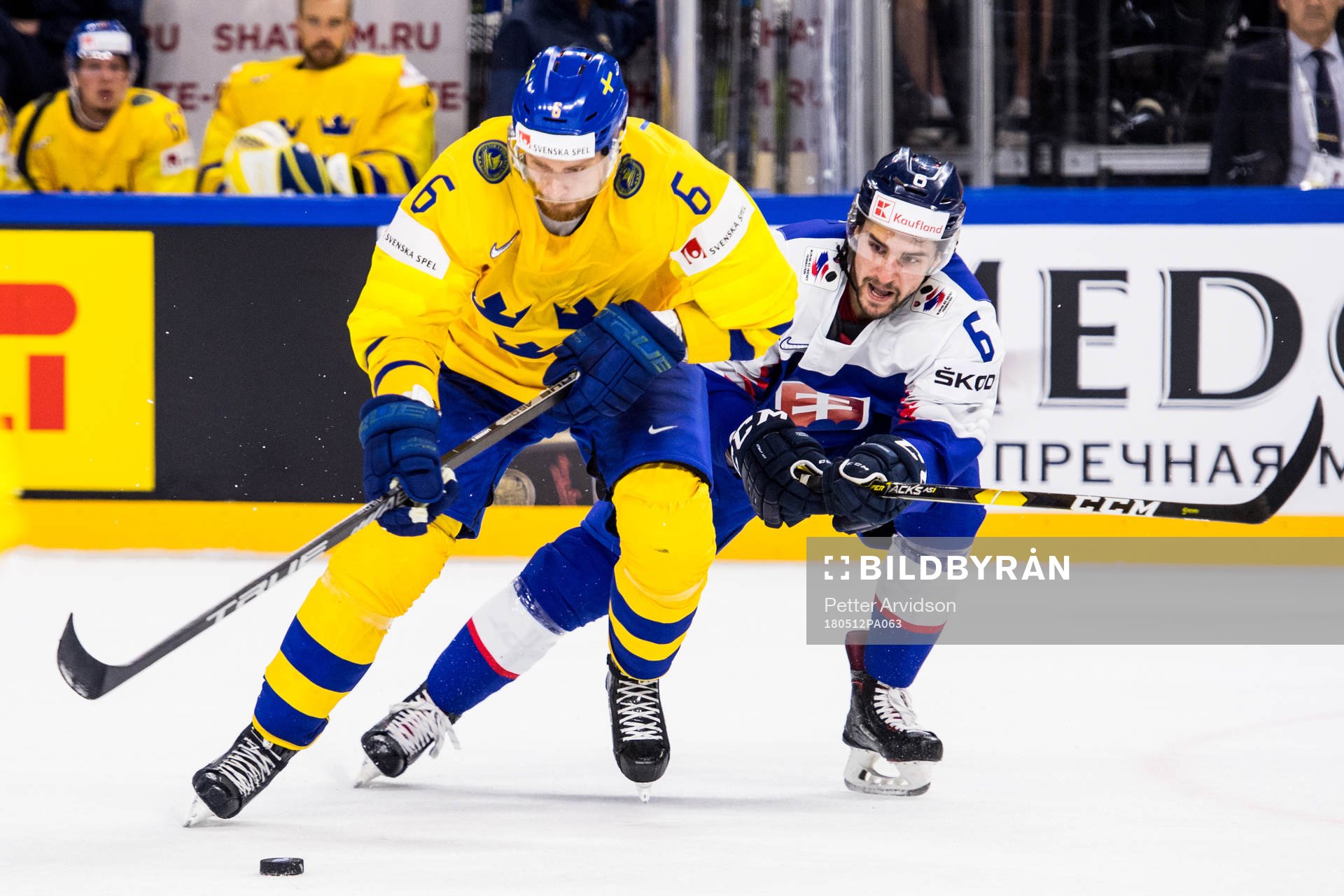 Sveriges Adam Larsson och Slovakiens Lukas Cingel