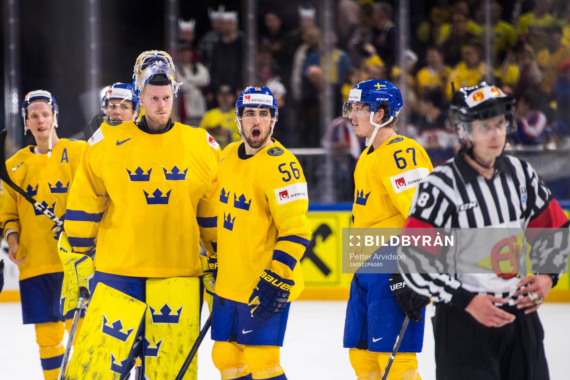 Sveriges Erik Gustafsson skriker på domaren som ska