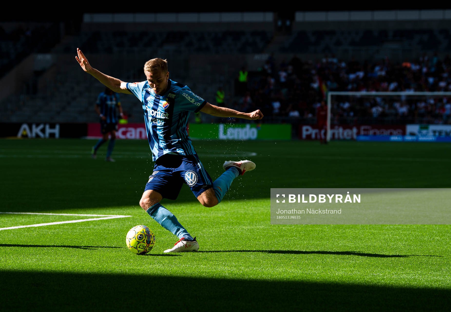 Djurgårdens Jonathan Ring under fotbollsmatchen i Allsvenskan mellan Djurgården och Dalkurd den 13 Maj 2018 i Stockholm.