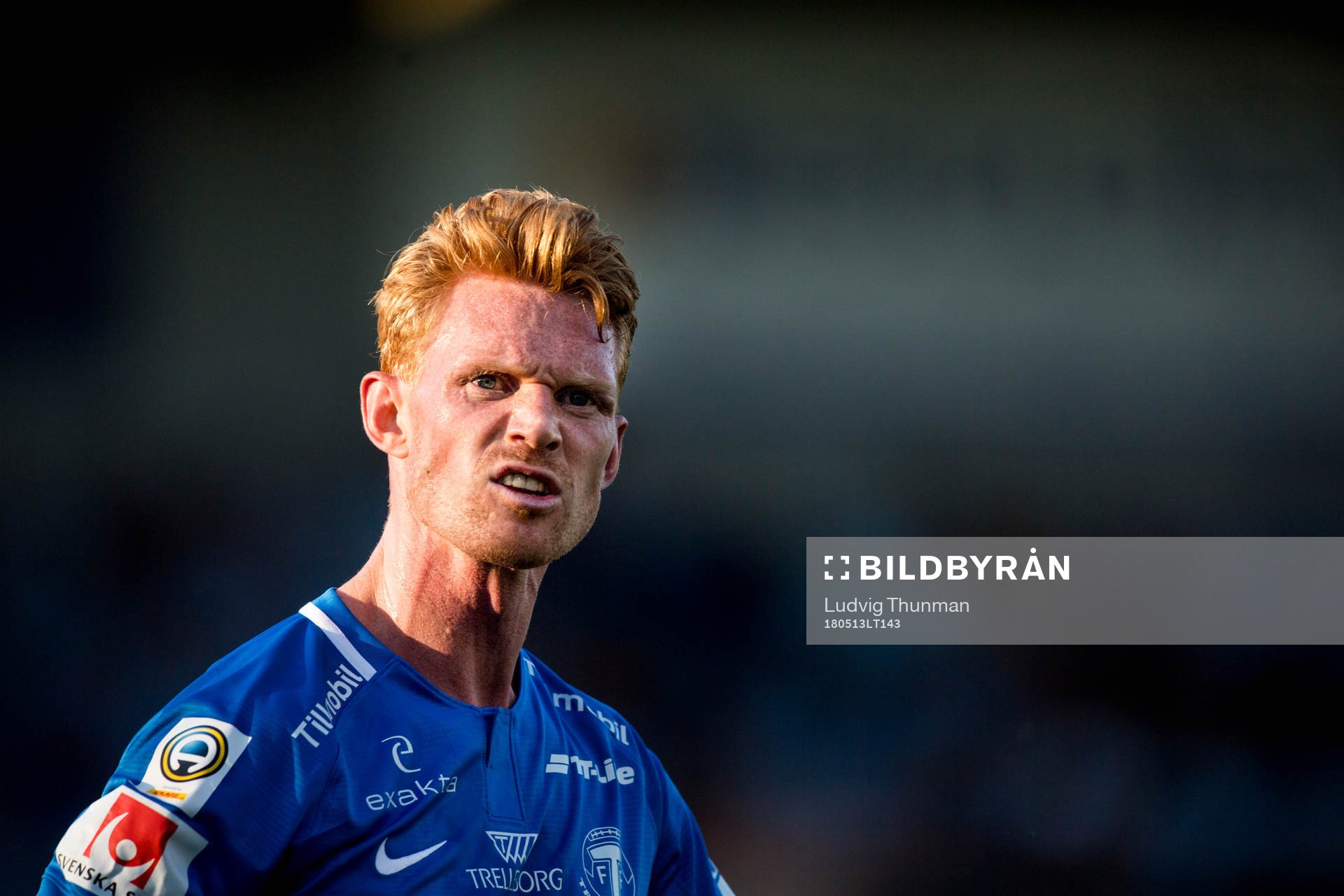 Trelleborgs Lasse Nielsen under fotbollsmatchen i Allsvenskan mellan Trelleborg och Malmö FF den 13 maj 2018 i Trelleborg.