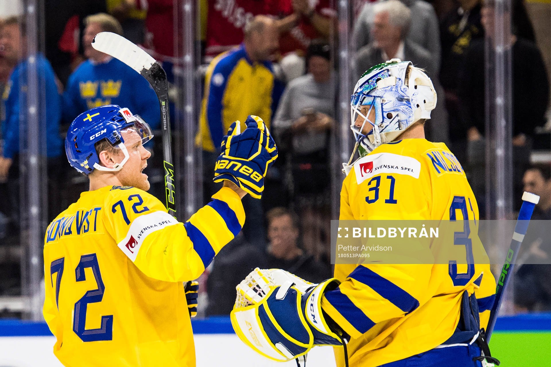 Sveriges Patric Hörnqvist jublar med målvakt Anders