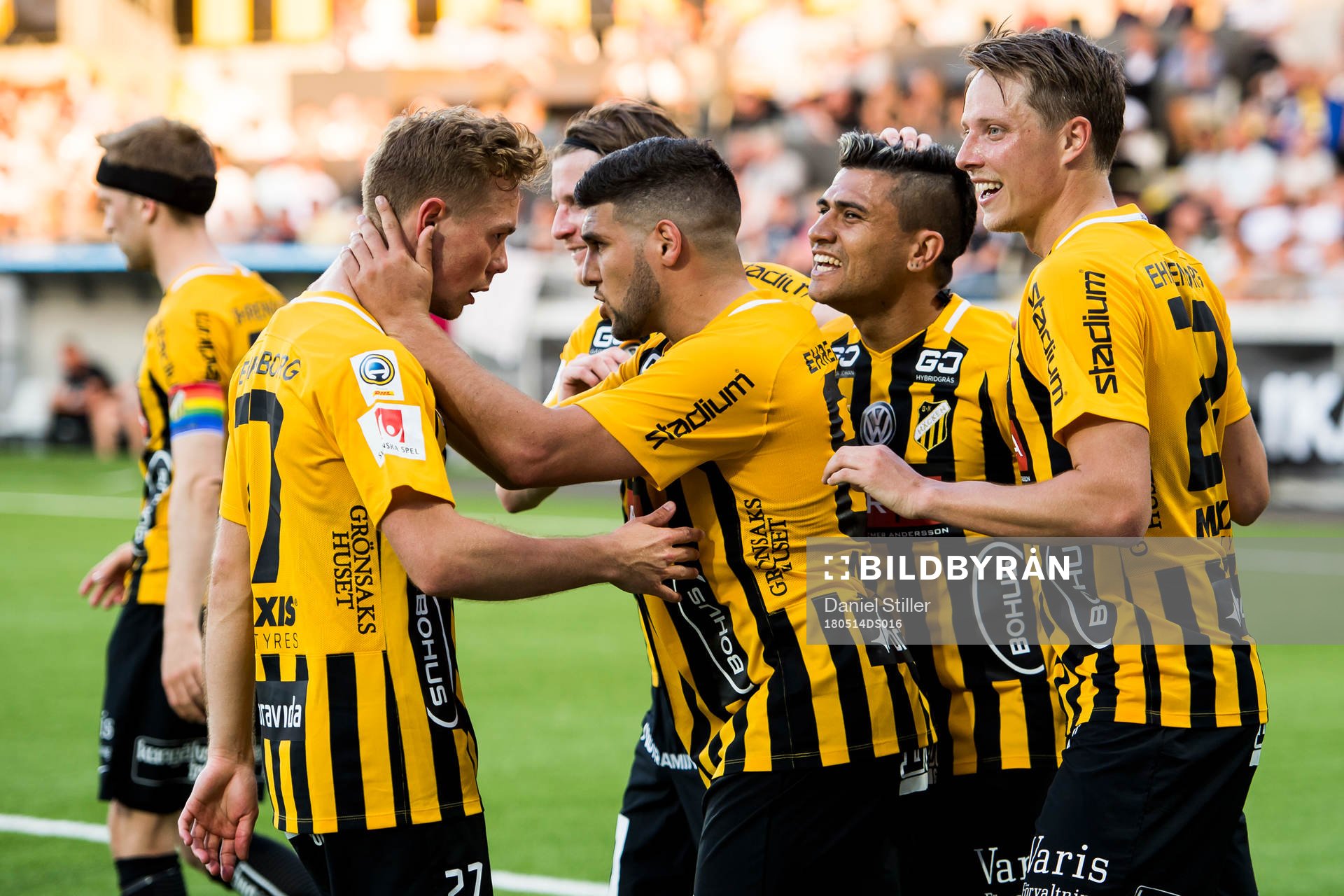 Häckens Paulinho jublar efter 3-0 under fotbollsmatchen i Allsvenskan mellan Häcken och Elfsborg den 14 maj 2018 i Göteborg.