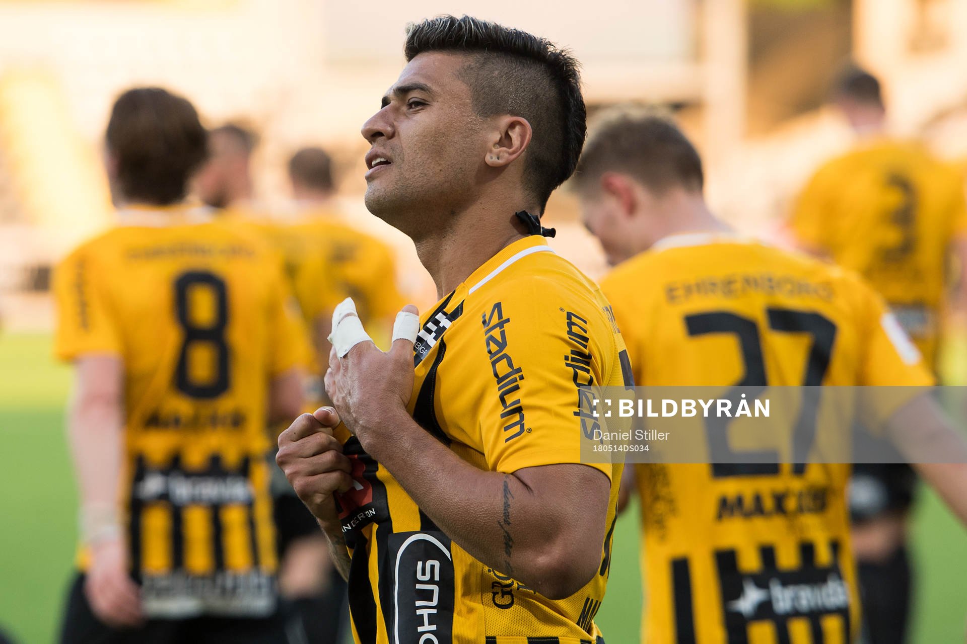 Häckens Paulinho jublar efter 3-0 under fotbollsmatchen i Allsvenskan mellan Häcken och Elfsborg den 14 maj 2018 i Göteborg.