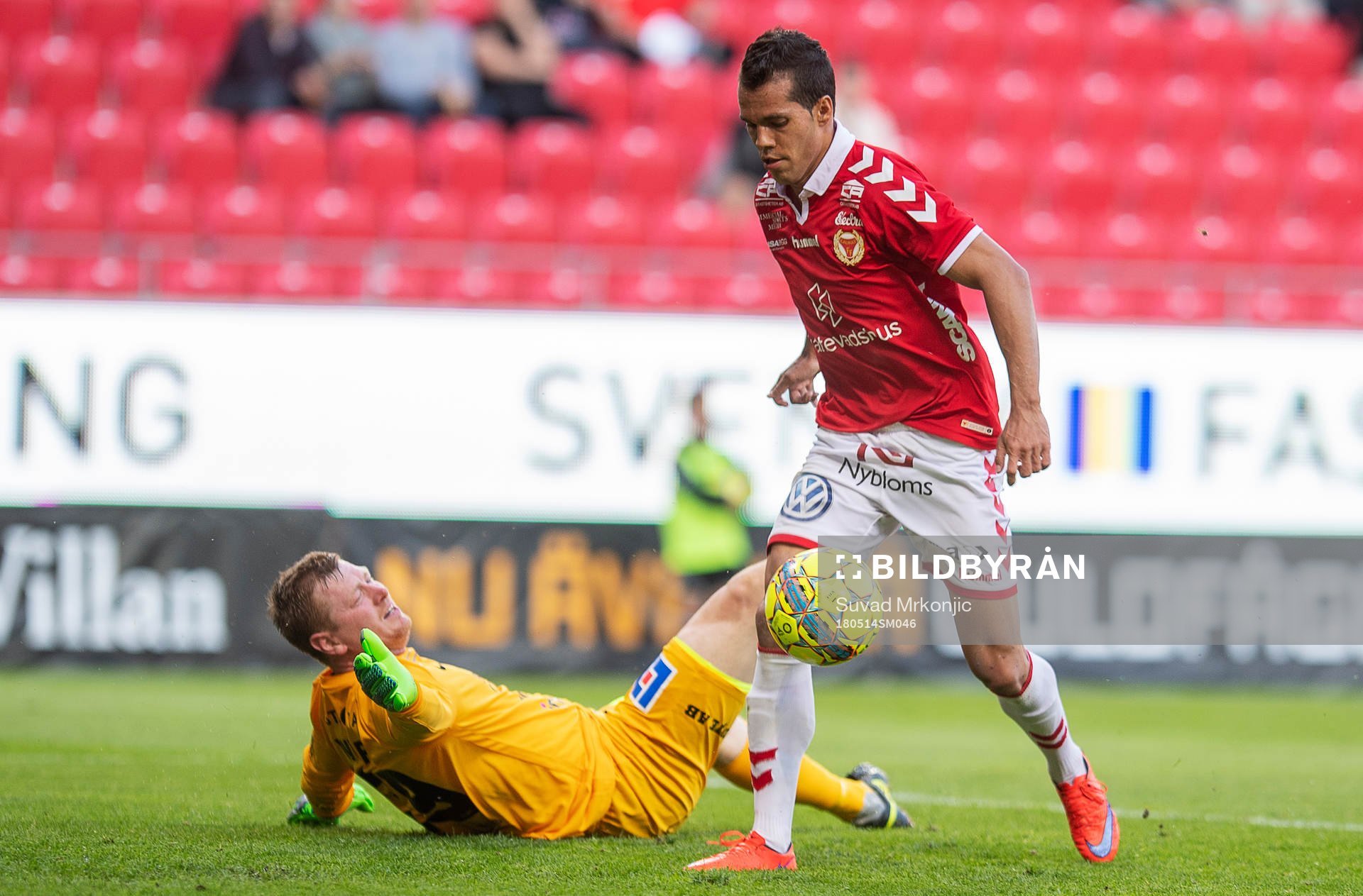 Kalmars Hiago Ramiro och Sirius målvakt Joakim Wullf