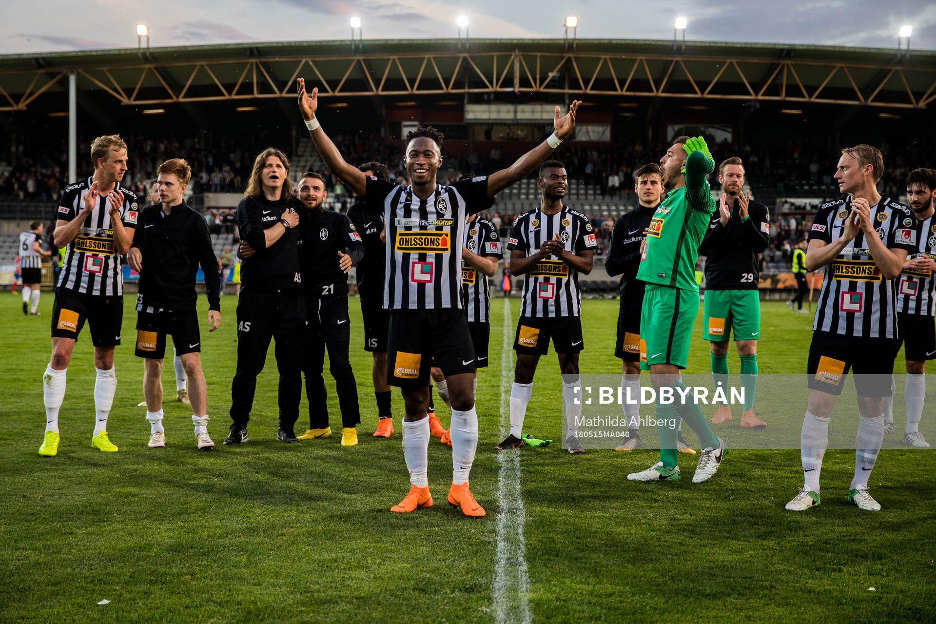  Landskronas Karim Sadat jublar efter fotbollsmatchen i Superettan mellan Landskrona BoIS och Helsingborg den 15 maj 2018 i Landskrona.