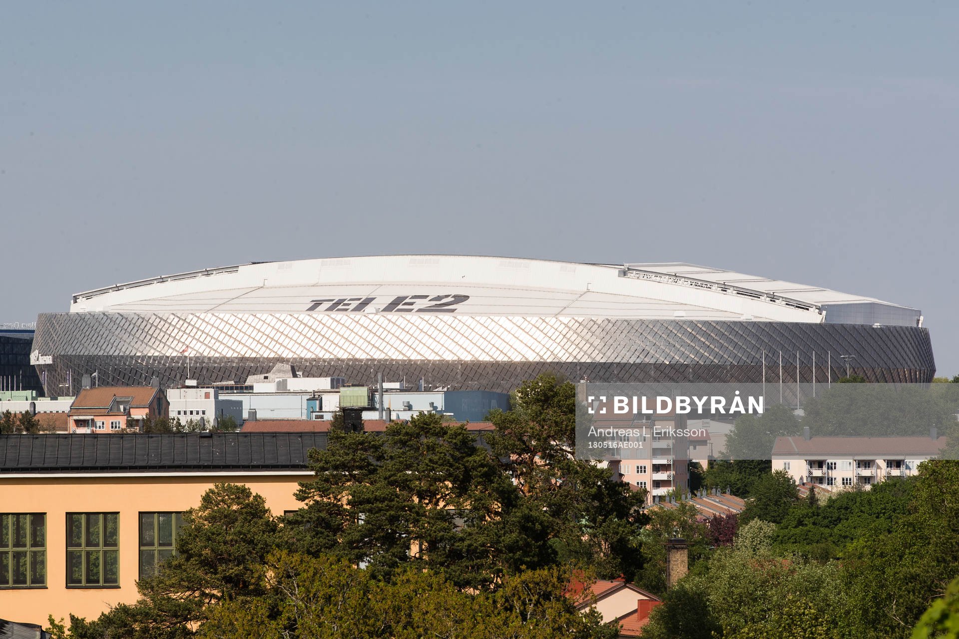 Exteriör Tele2 Arena innan fotbollsmatchen i Allsvenskan
