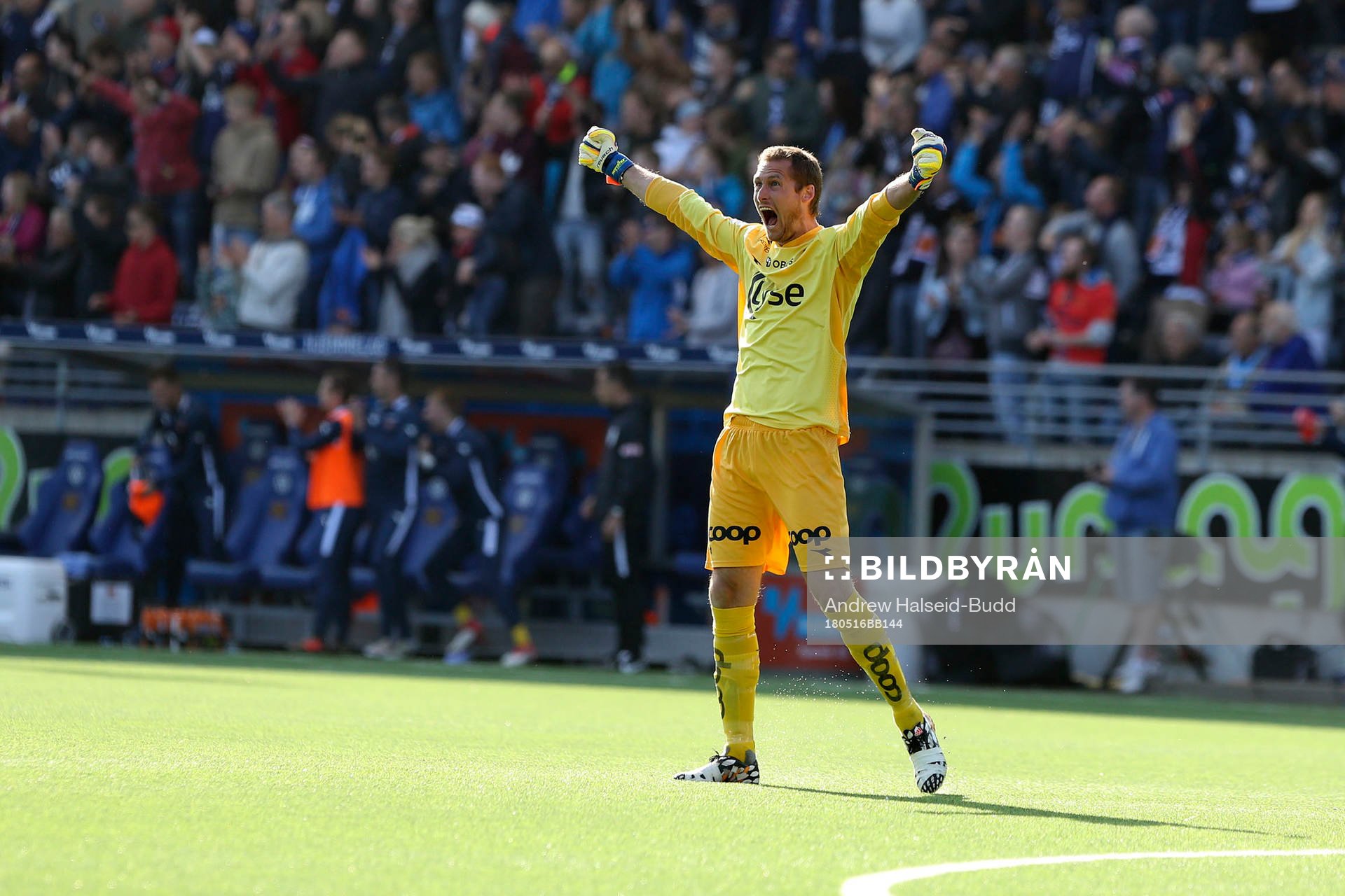Iven Austbø from Viking celebrates after Viking score the first goal during the OBOS-ligaen match between Viking and Sandnes Ulf on May 16, 2018 in Stavanger.