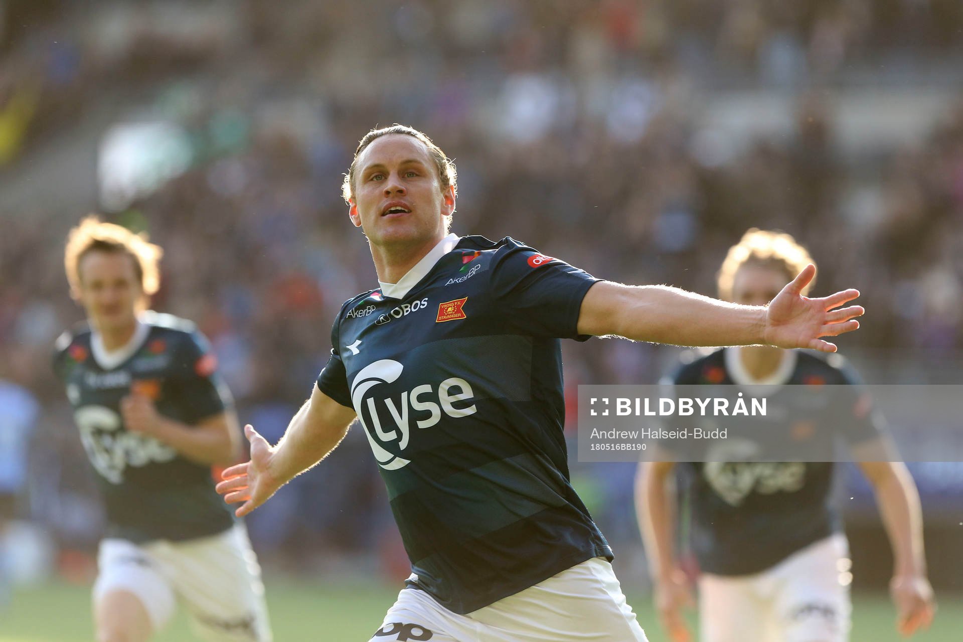 Tommy Høiland from Viking celebrates scoring his 3rd goal