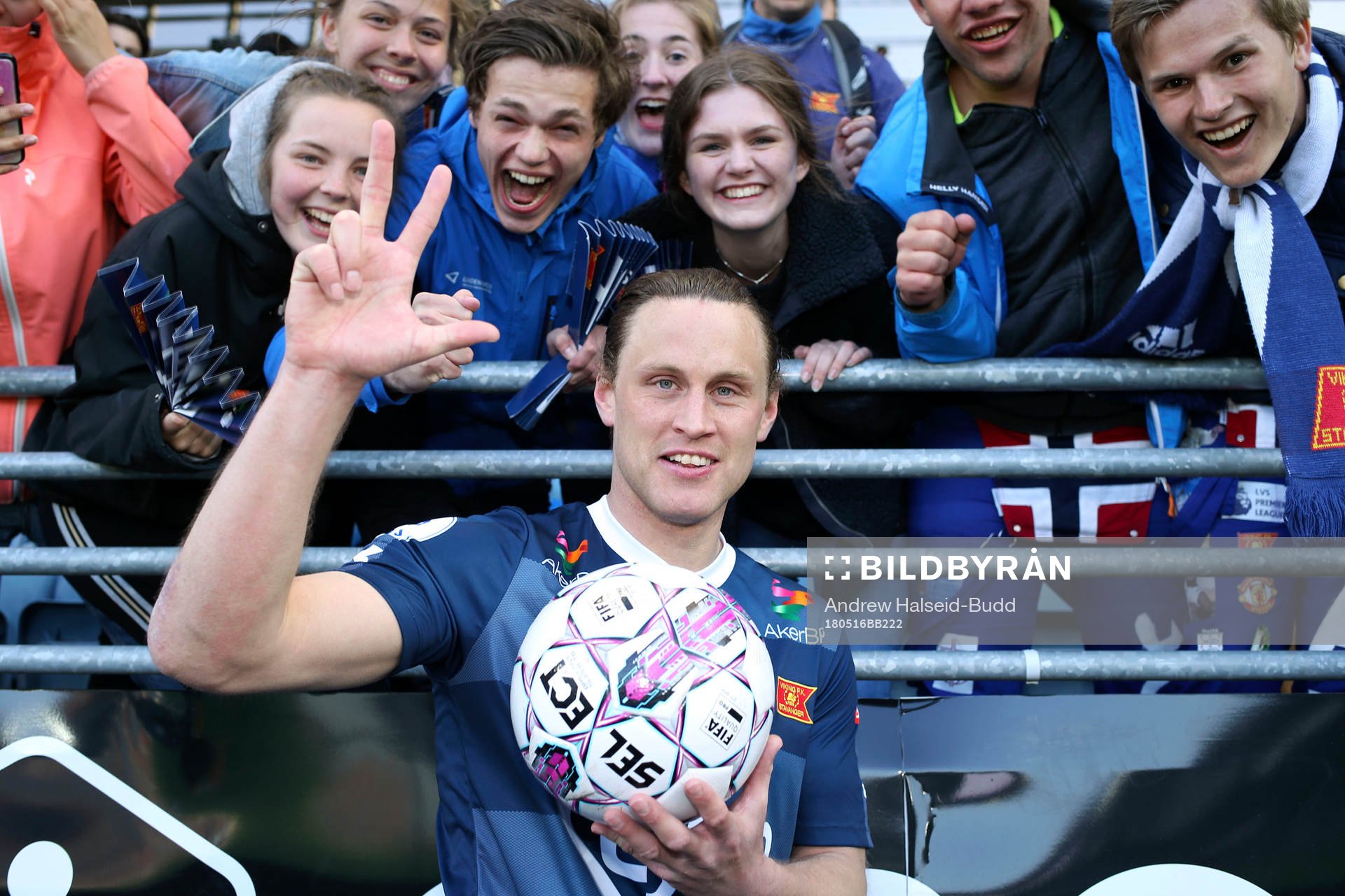 Tommy Høiland of Viking celebrates with the matchball and