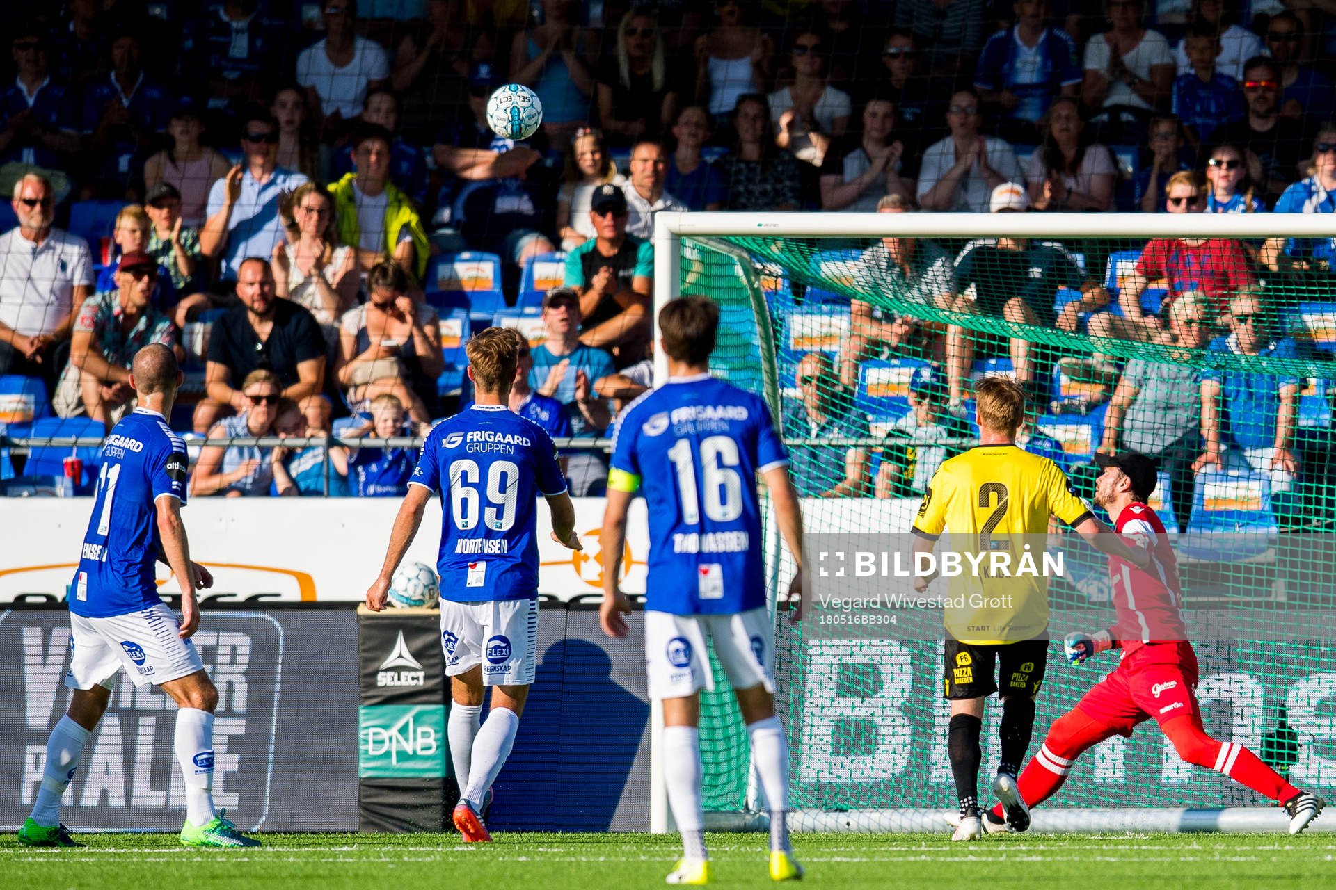 Goalkeeper Jonas Deumeland of Start sees Sarpsborg 08