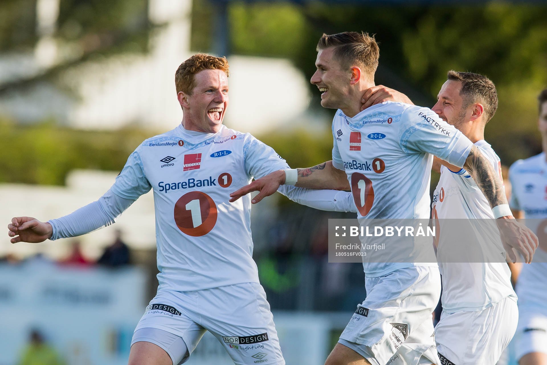 Erik Tønne of Ranheim celebrates with his teammates
