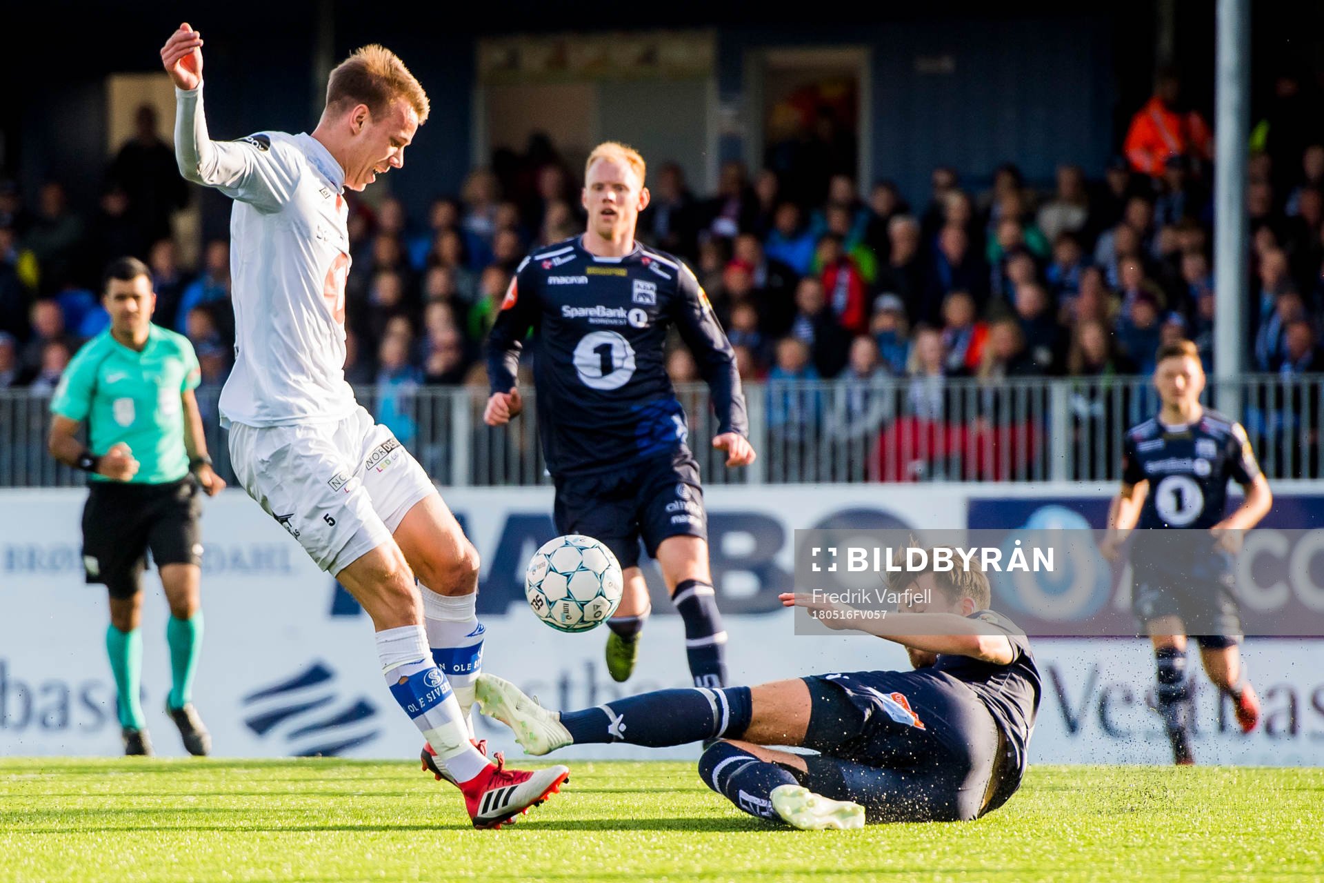 Øyvind Alseth of Ranheim and Christoffer Aasbak of Kristiansund during the Eliteserien match between Kristiansund and Ranheim on May 16, 2018 in Kristiansund.