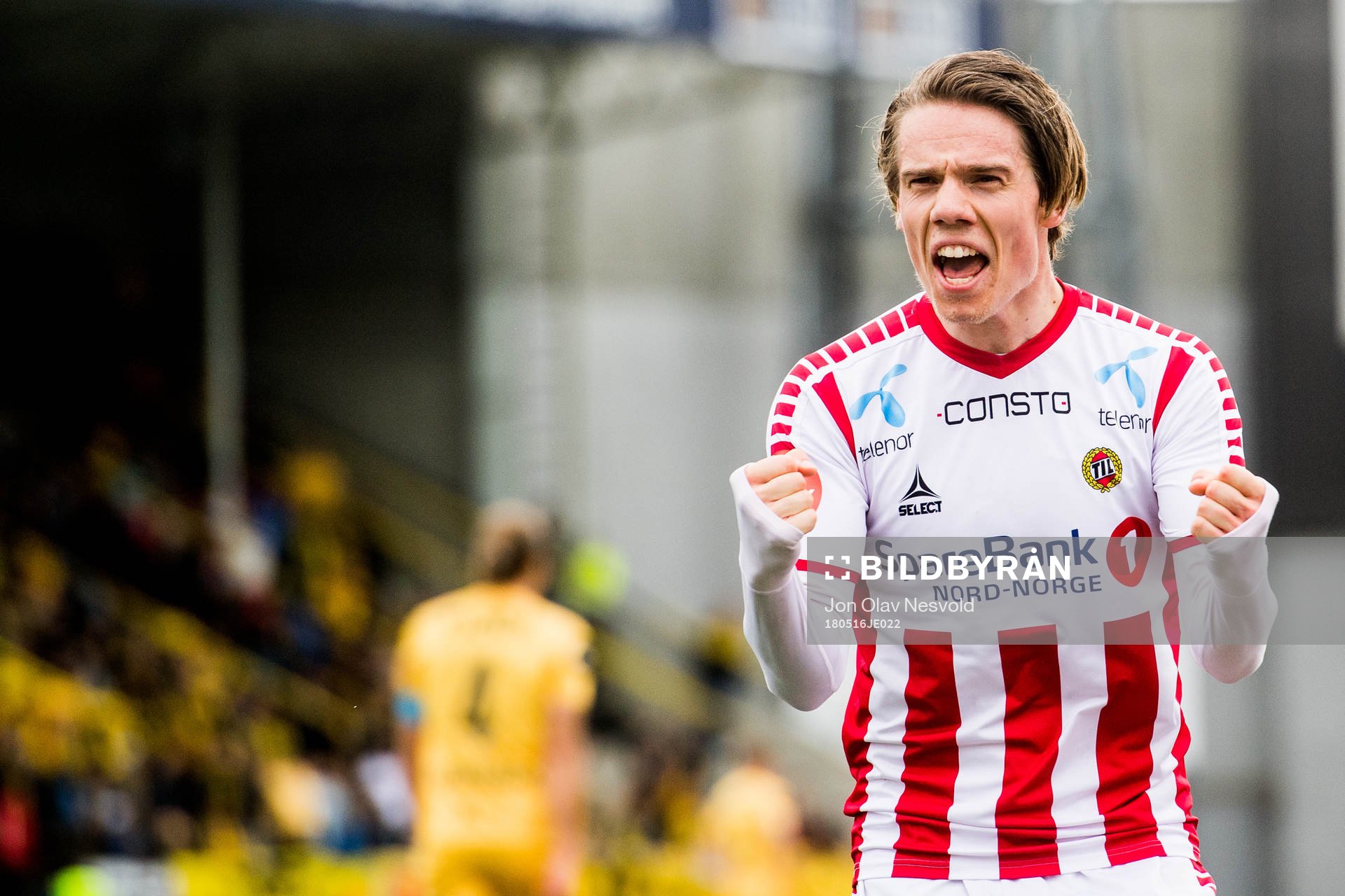 Robert Taylor of Tromsø celebrates the 0-1 goal during the Eliteserien match between Bodø/Glimt and Tromsø on May 16, 2018 in Bodø.