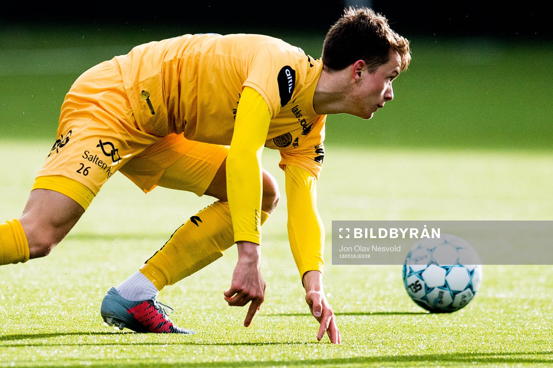 Håkon Evjen of Bodø/Glimt during the Eliteserien match between Bodø/Glimt and Tromsø on May 16, 2018 in Bodø.