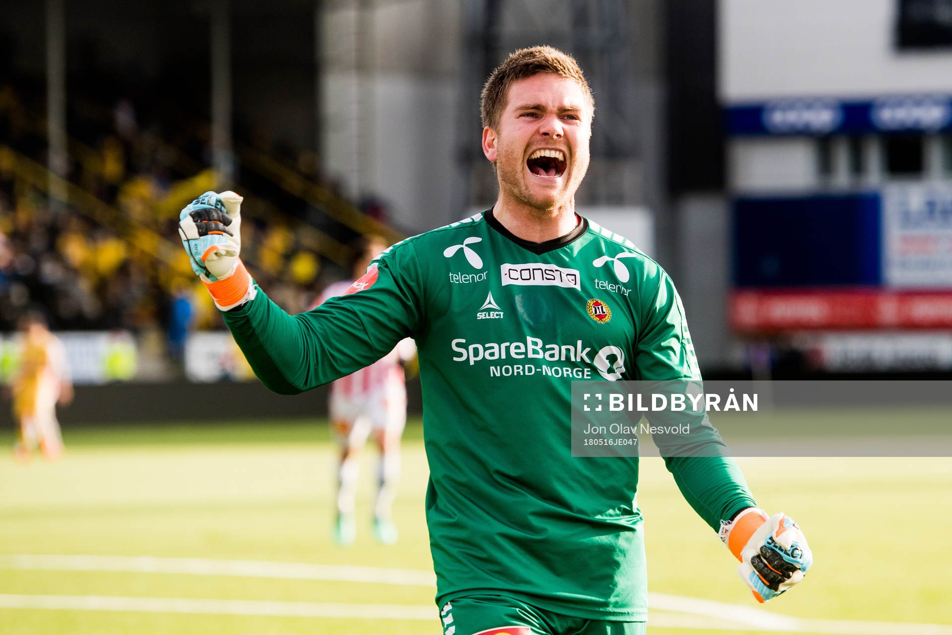 Goalkeeper Gudmund Kongshavn of Tromsø celebrates