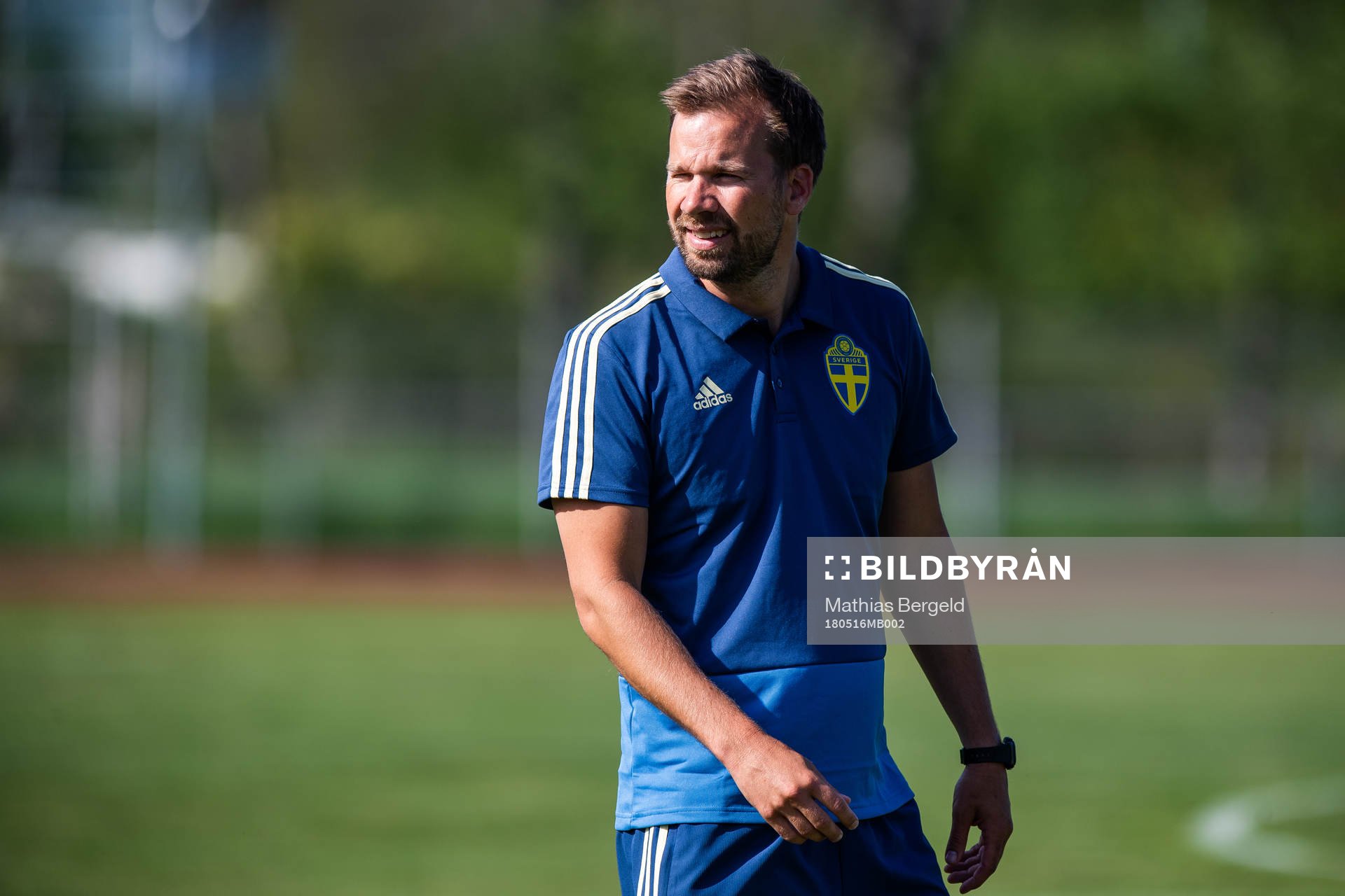 Förbundskapten Pär Lagerström inför fotbollsmatchen i fyrnationsturneringen mellan Österrike och Sverige den 16 maj 2018 i Stenungsund.