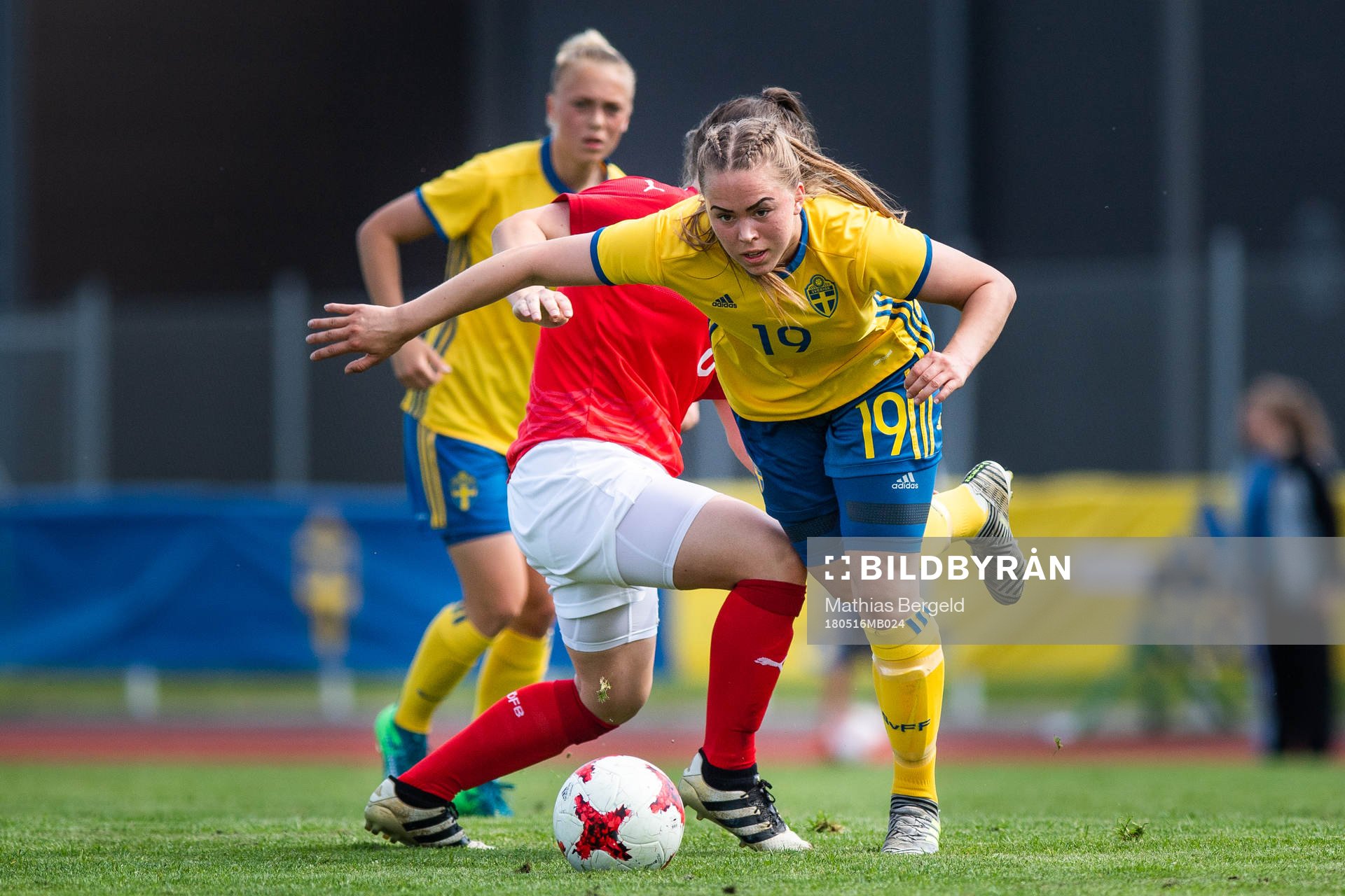 Sveriges Hanna Ekengren under fotbollsmatchen i fyrnationsturneringen mellan Österrike och Sverige den 16 maj 2018 i Stenungsund.