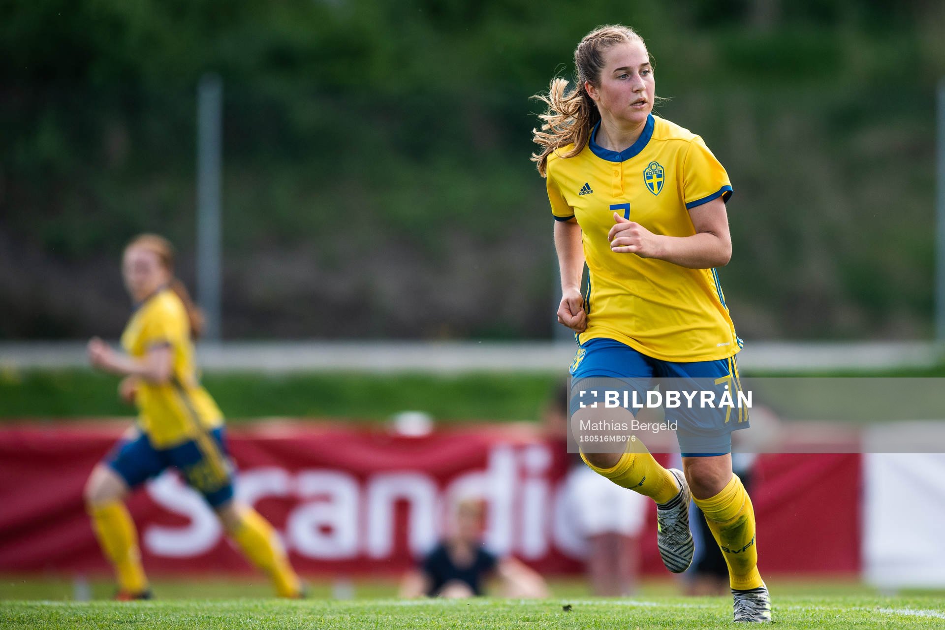 Sveriges Felicia Saving under fotbollsmatchen i fyrnationsturneringen mellan Österrike och Sverige den 16 maj 2018 i Stenungsund.