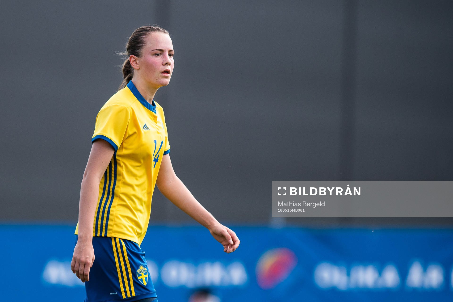Sveriges Louise Matsgård under fotbollsmatchen i fyrnationsturneringen mellan Österrike och Sverige den 16 maj 2018 i Stenungsund.