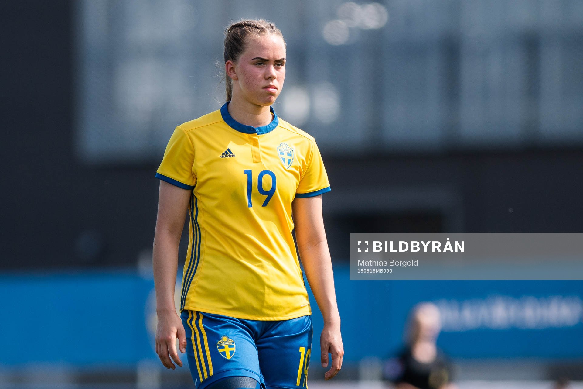 Sveriges Hanna Ekengren under fotbollsmatchen i fyrnationsturneringen mellan Österrike och Sverige den 16 maj 2018 i Stenungsund.