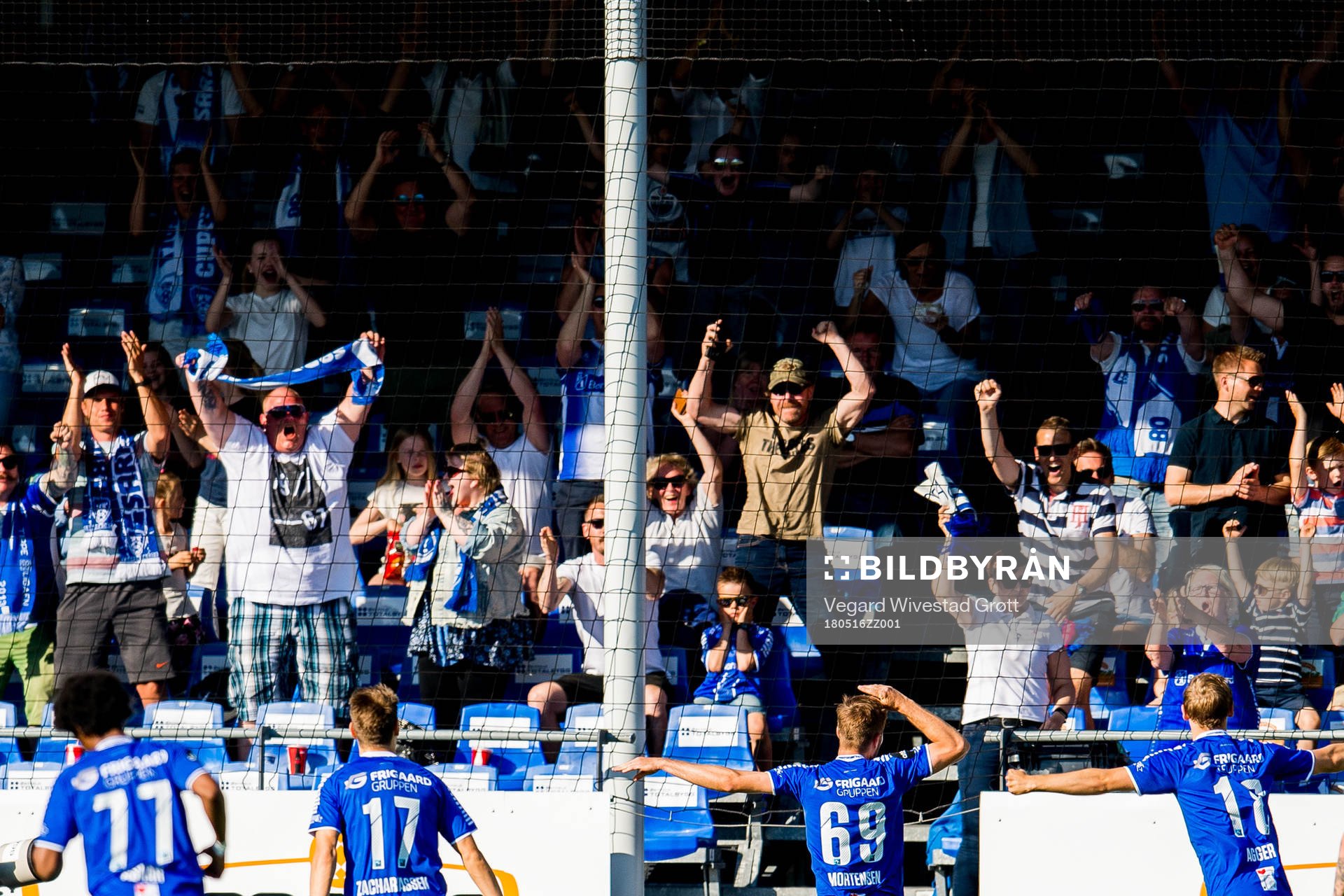 Patrick Mortensen of Sarpsborg 08 celebrates scoring 1-0