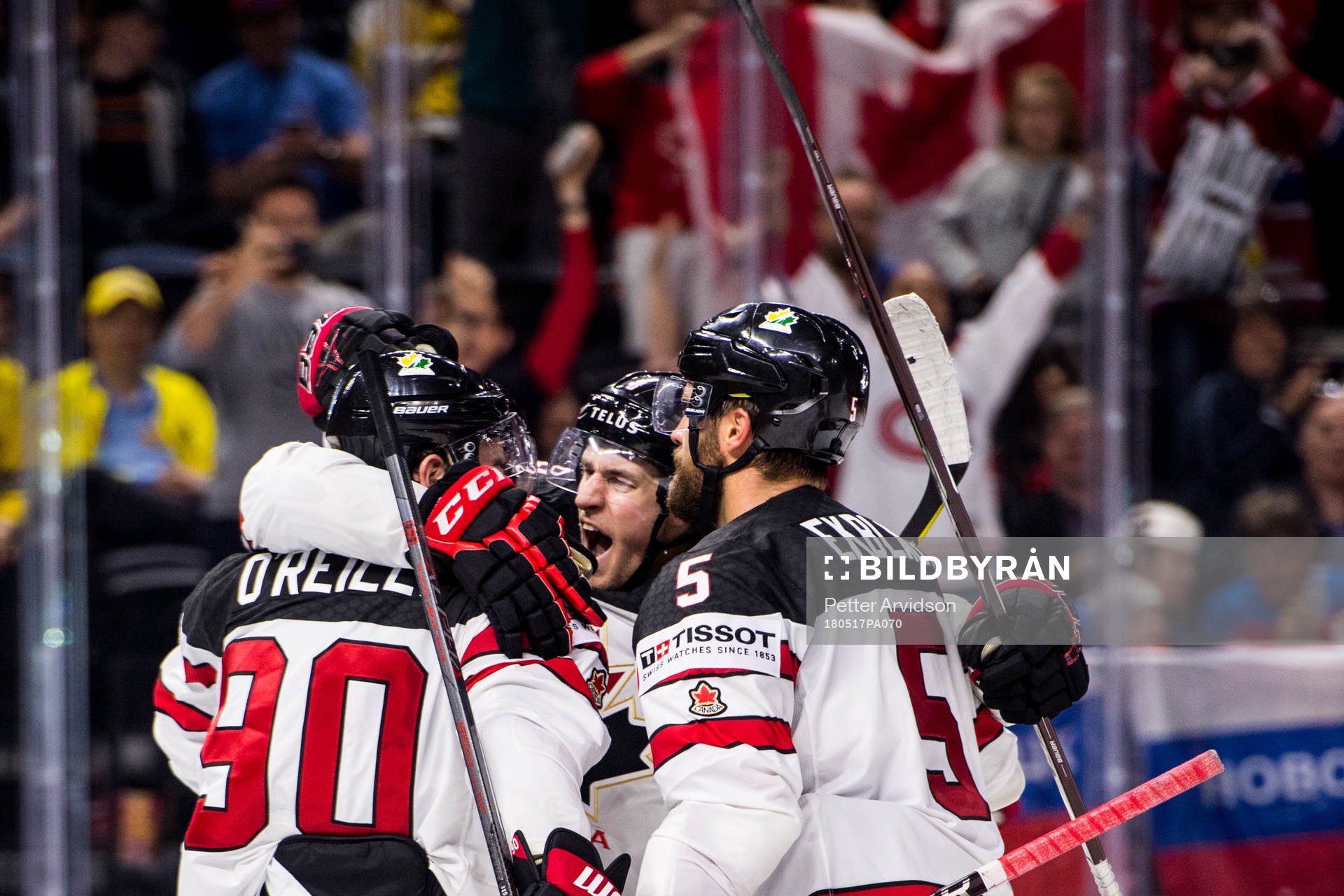 Kanadas spelare jublar