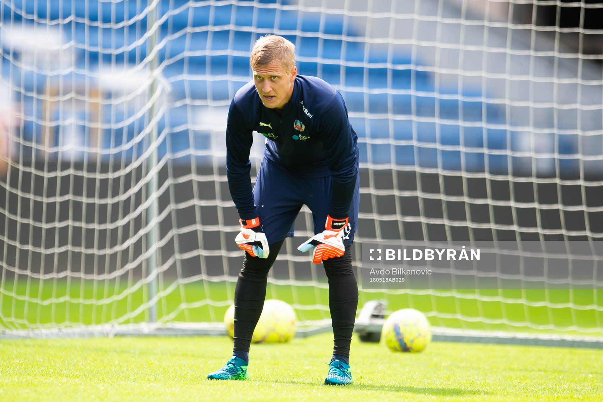 Helsingborgs målvakt Pär Hansson under fotbollsträning med Helsingborg den 28 maj 2018 Helsingborg.