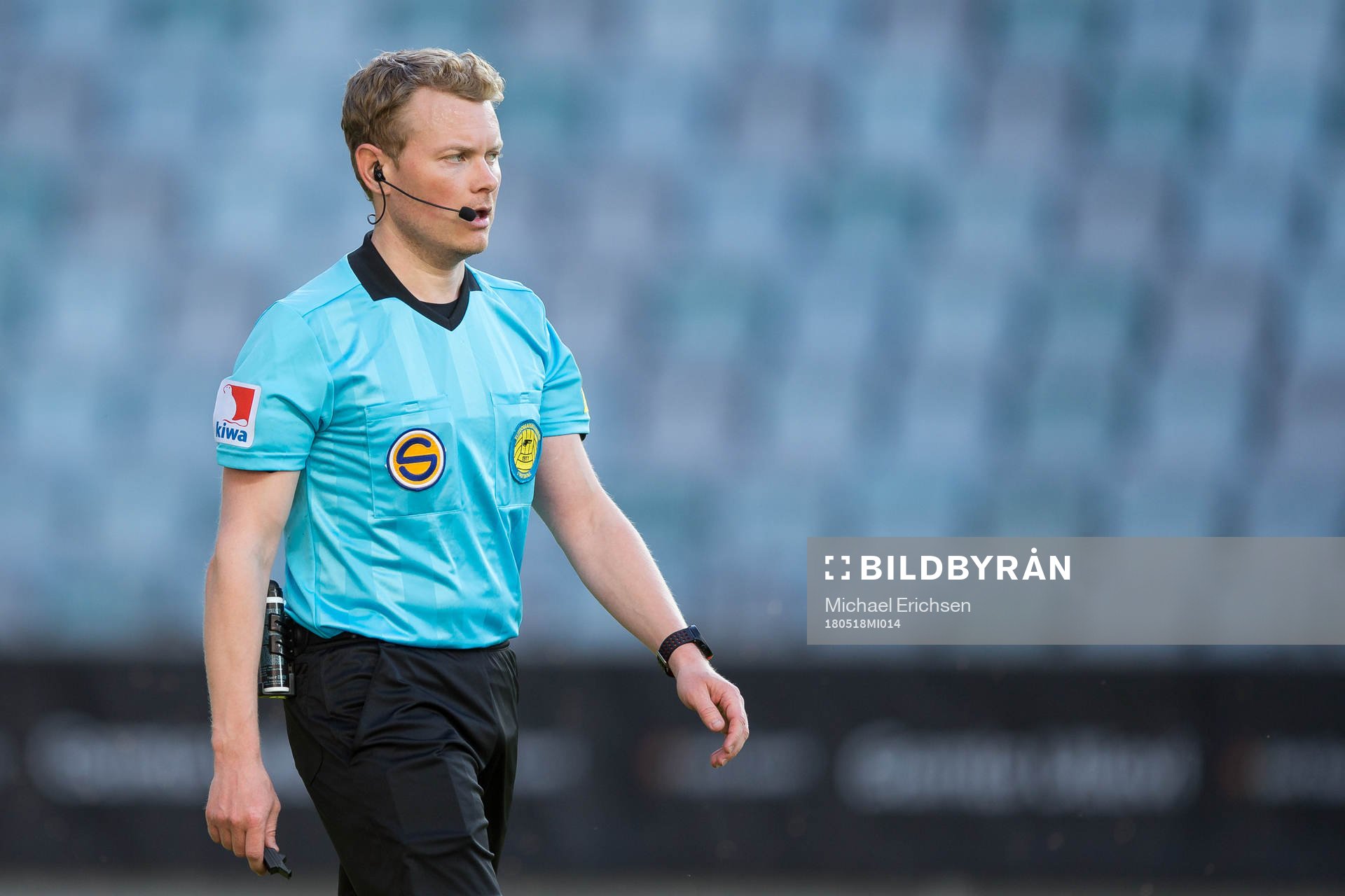 Domare Fredrik Klitte under fotbollsmatchen i Superettan mellan Gais och AFC Eskilstuna den 18 maj 2018 i Göteborg.