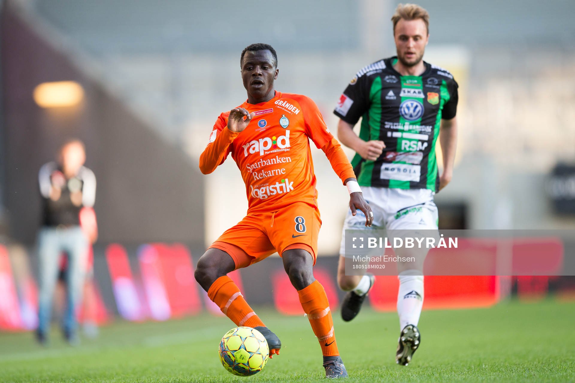 AFC Eskilstunas Ousmane Camara under fotbollsmatchen i Superettan mellan Gais och AFC Eskilstuna den 18 maj 2018 i Göteborg.