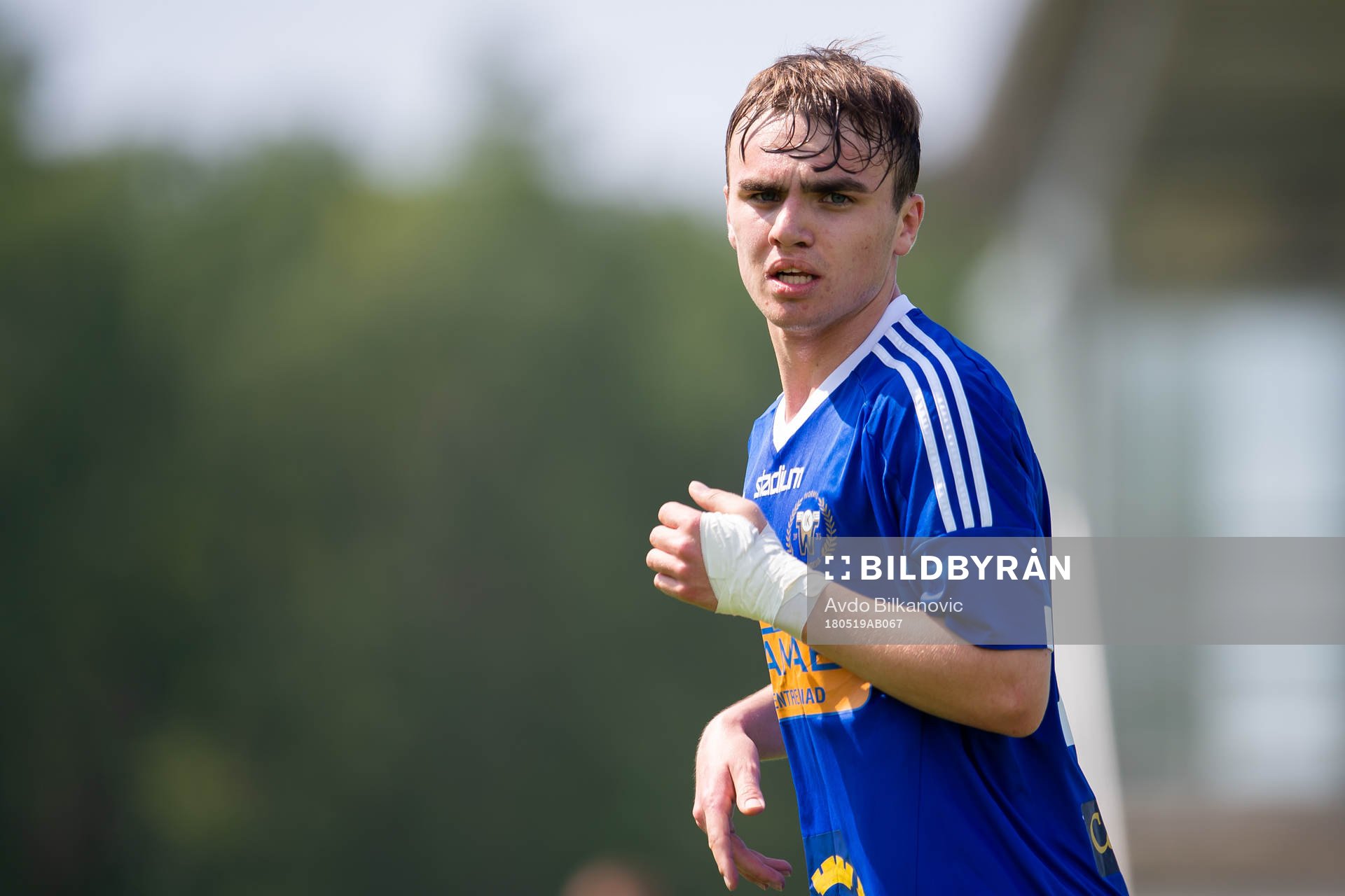 Wormo Ludvig Hegdal under fotbollsmatchen i Division 3 Södra Götaland mellan Höganäs och Wormo den 19 maj 2018 Höganäs.

