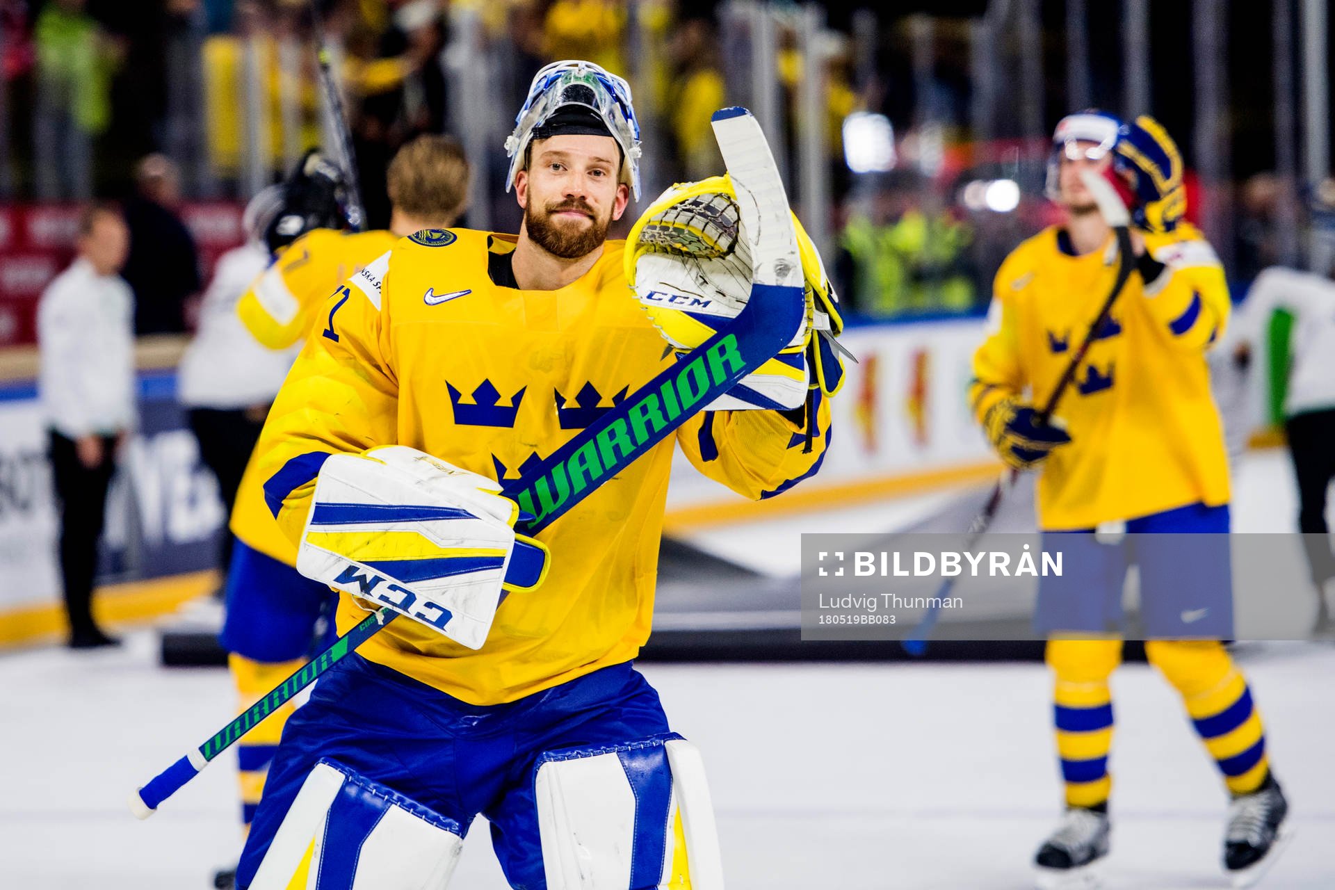 Sveriges målvakt Anders Nilsson jublar