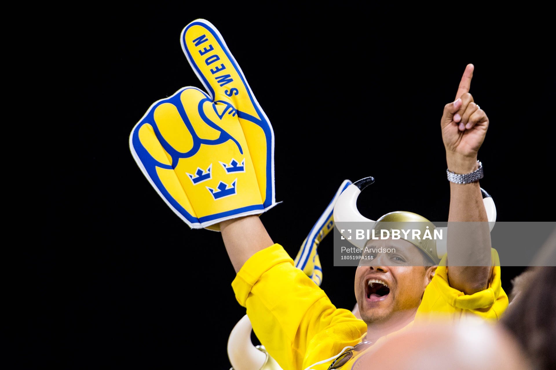 Svensk supporter jublar på läktaren