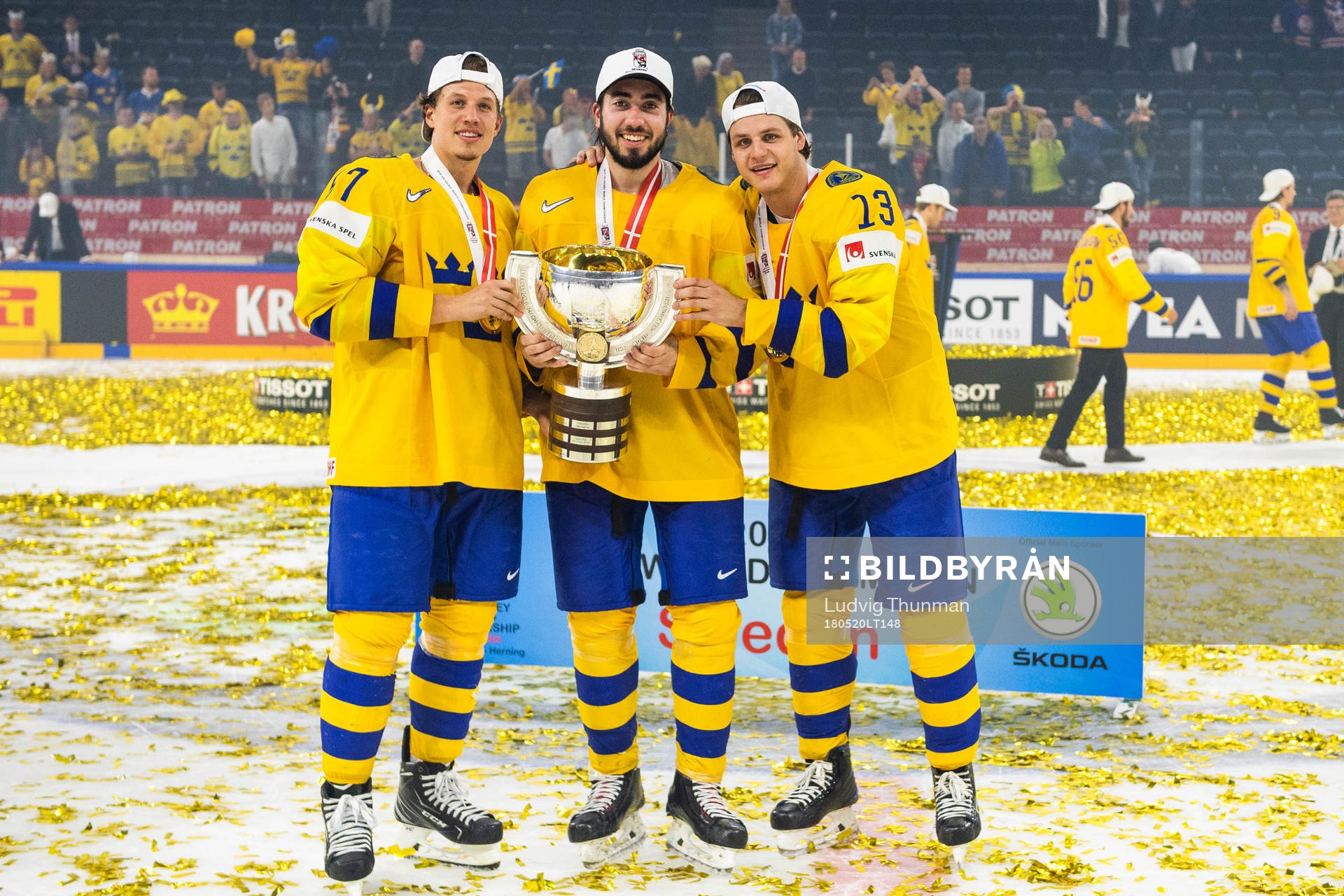 Sveriges Rickard Rakell, Mika Zibanejad och Mattias Janmark
