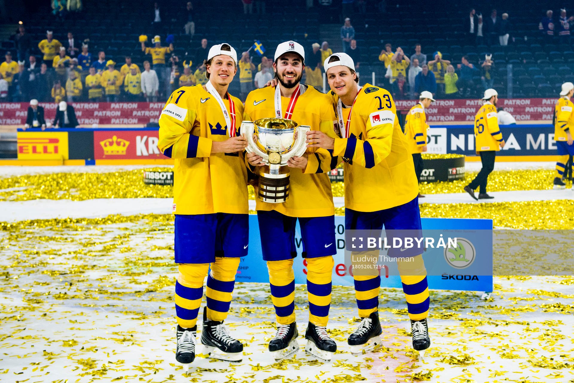 Sveriges Rickard Rakell, Mika Zibanejad och Mattias Janmark
