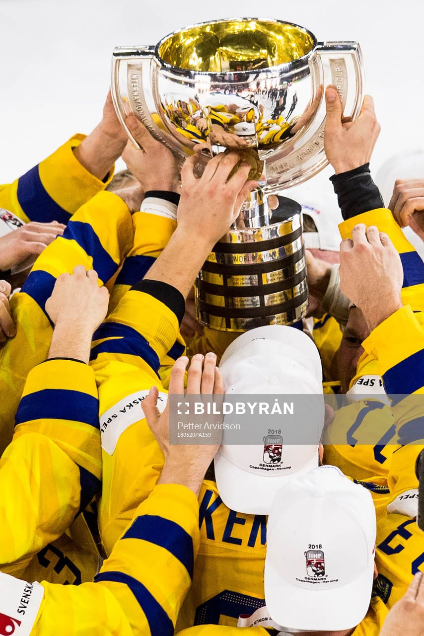 Sveriges spelare jublar med pokalen