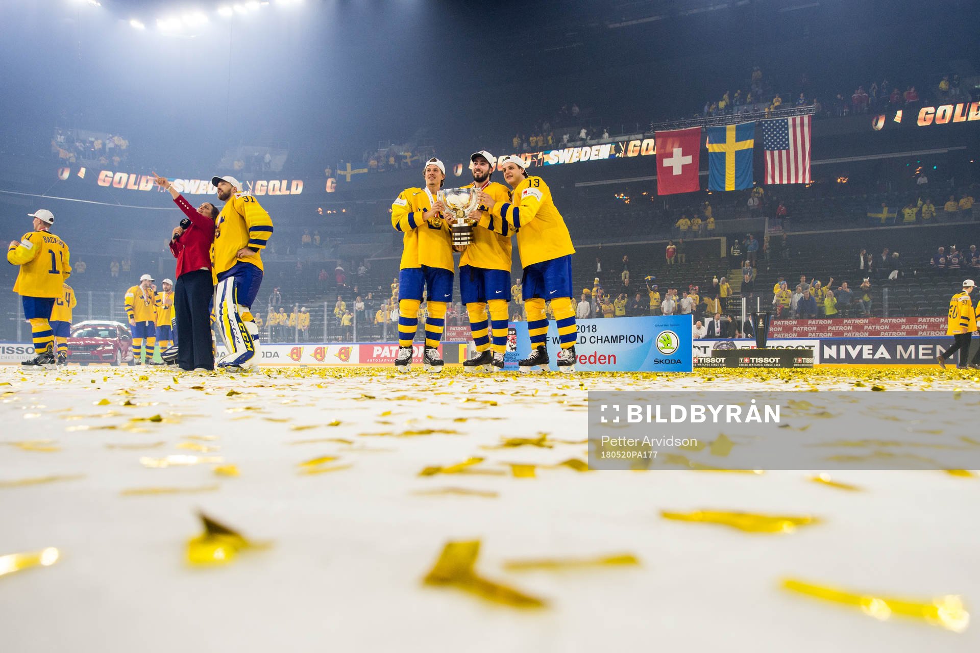 Sveriges Rickard Rakell, Mika Zibanejad och Mattias Janmark