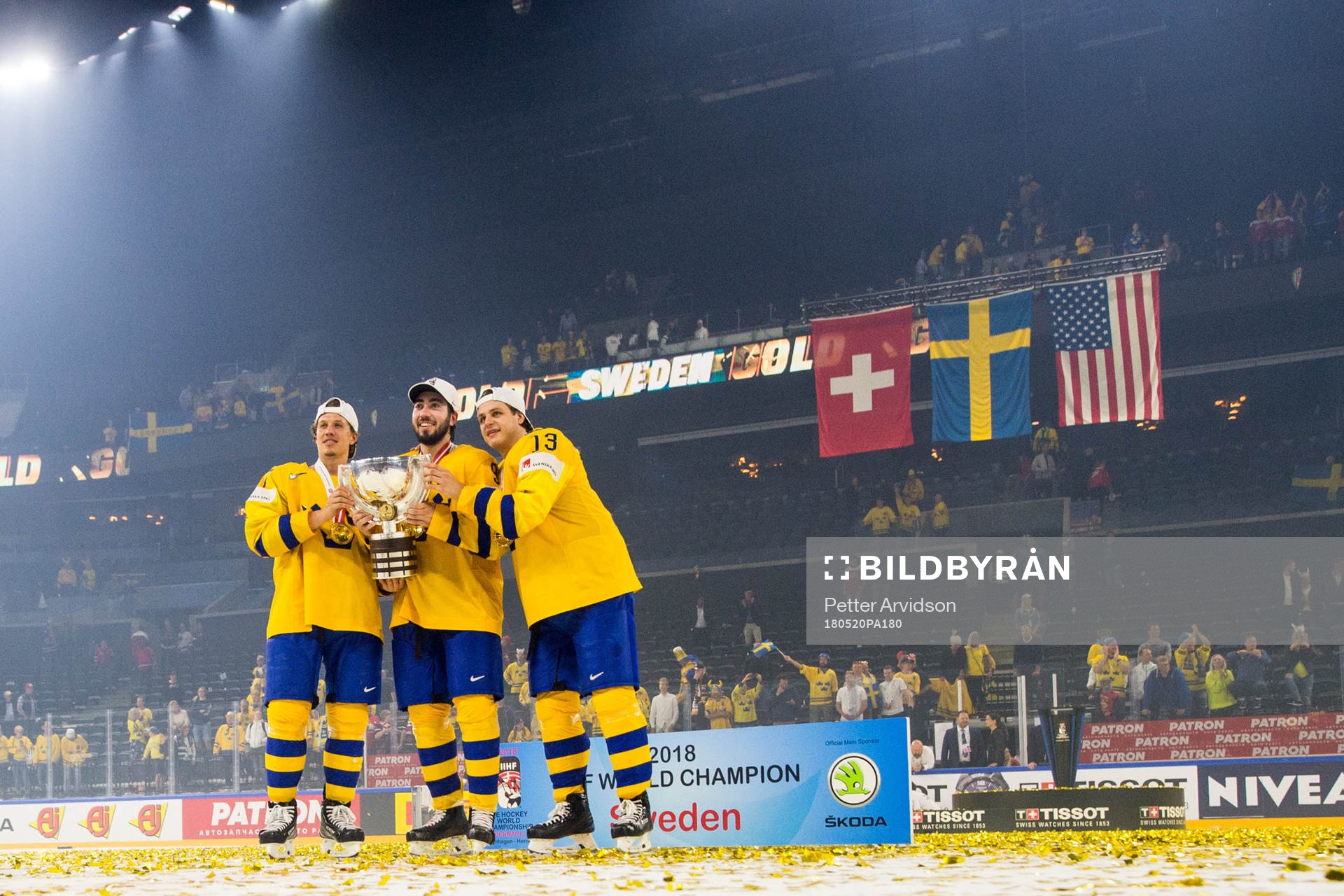 Sveriges Rickard Rakell, Mika Zibanejad och Mattias Janmark