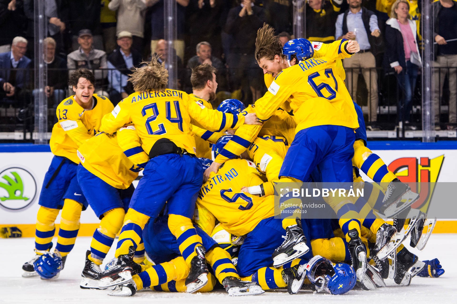 Sveriges spelare jublar med målvakt Anders Nilsson