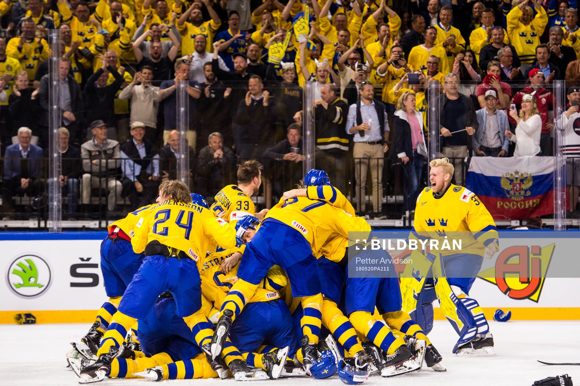 Sveriges spelare jublar med målvakt Anders Nilsson