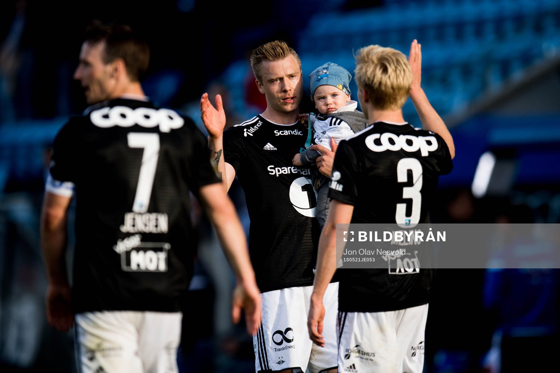 Alexander Søderlund of Rosenborg celebrates with his son