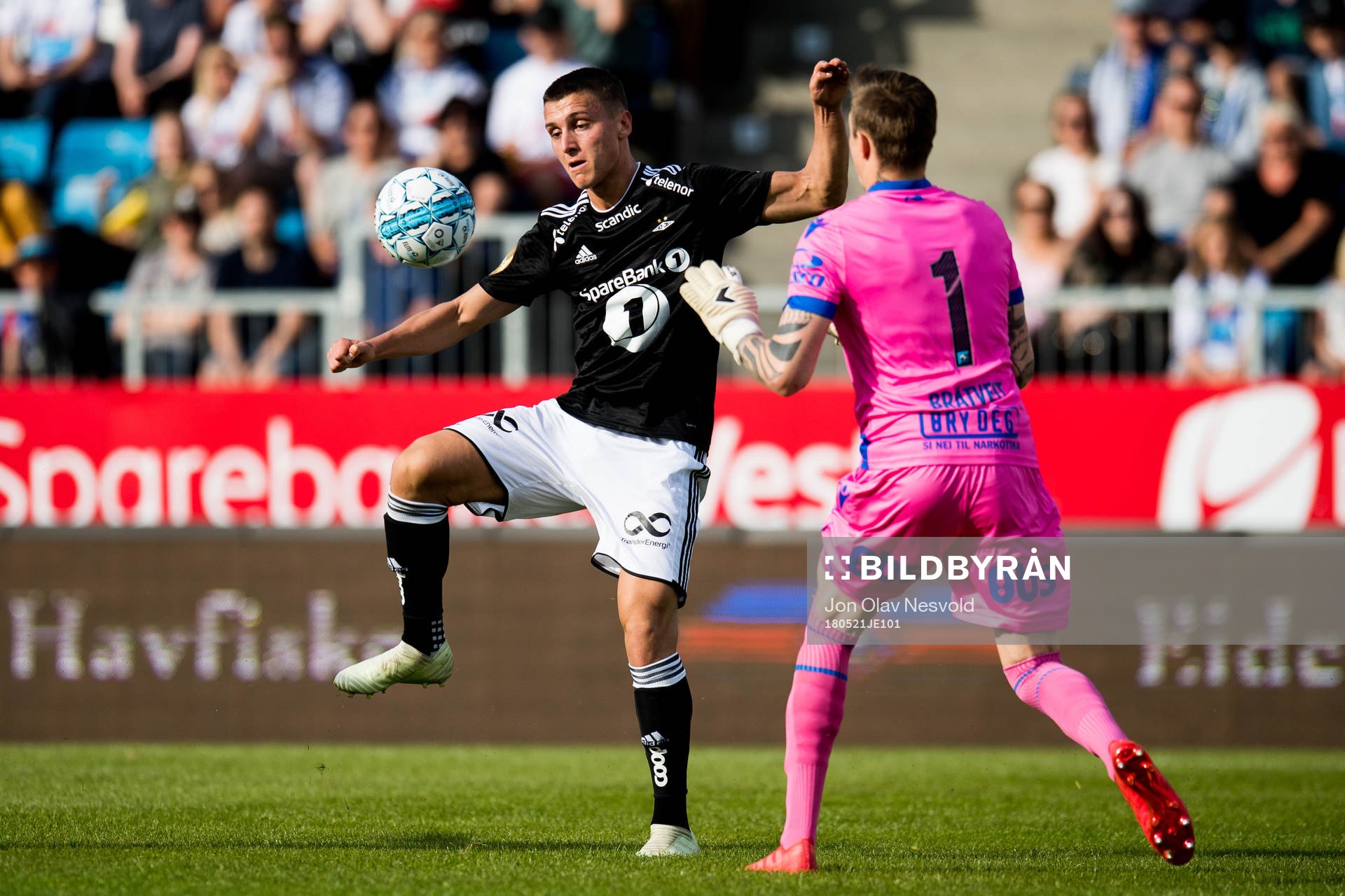 Jonathan Levi of Rosenborg and goalkeeper Per Kristian