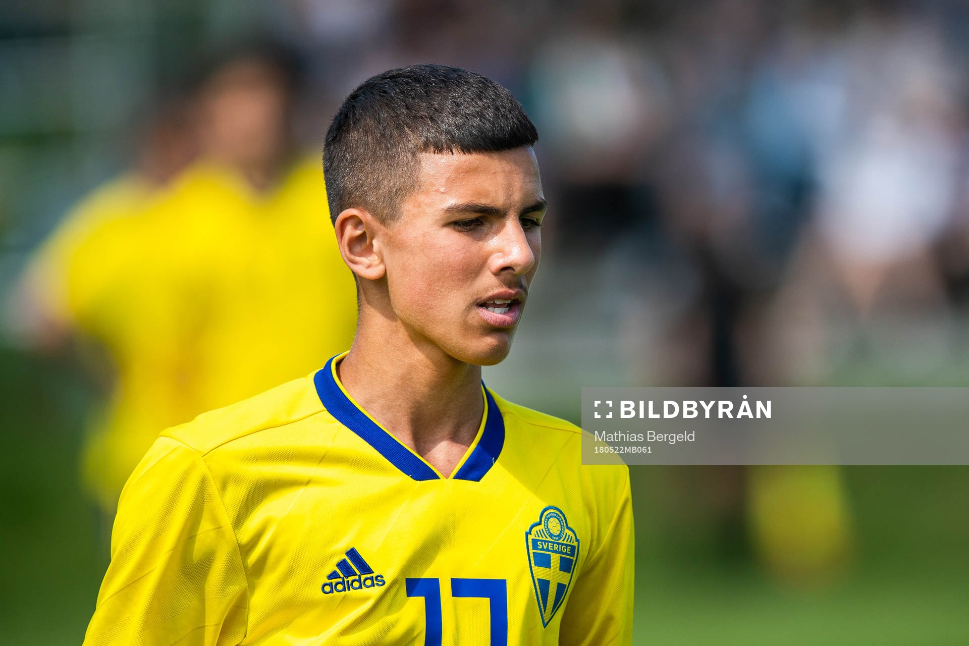 Sveriges Hussein Ali under fotbollsmatchen i fyrnationersturneringen mellan Österrike och Sverige den 22 Maj 2018 i Henån.