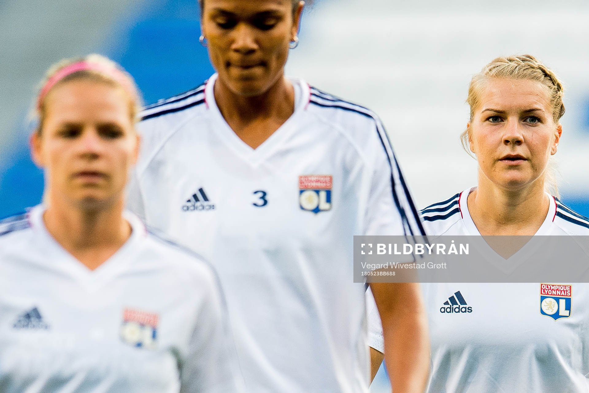 Eugénie Le Sommer, Wendie Renard and Ada Hegerberg of Lyon
