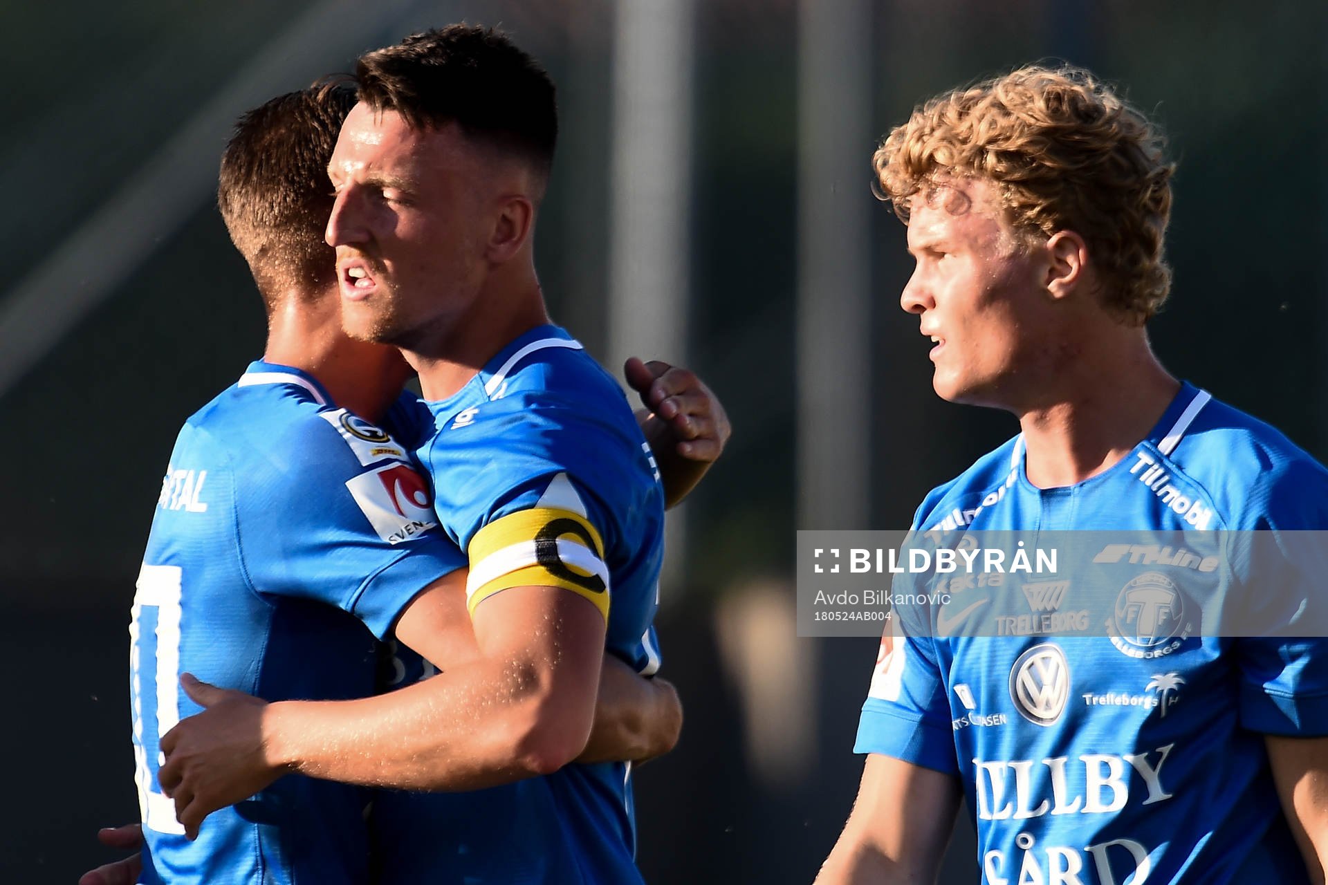 Trelleborgs Alexander Blomqvist jublar efter 1-0 under fotbollsmatchen i Allsvenskan mellan Trellborg och Brommapojkarna den 24 maj 2018 i Trelleborg.