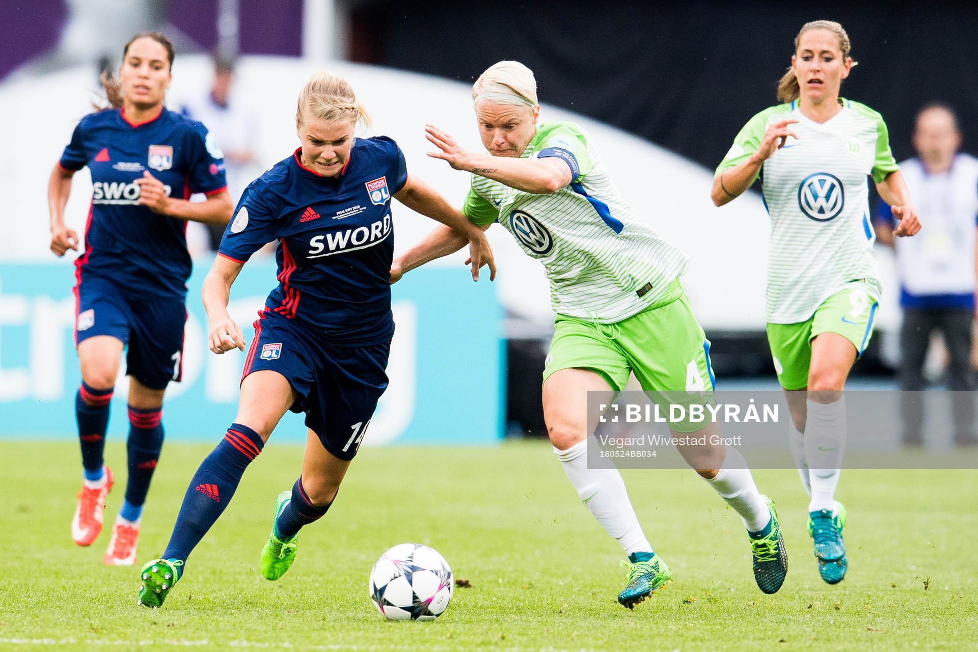 Ada Hegerberg of Lyon and Nilla Fischer of Wolfsburg