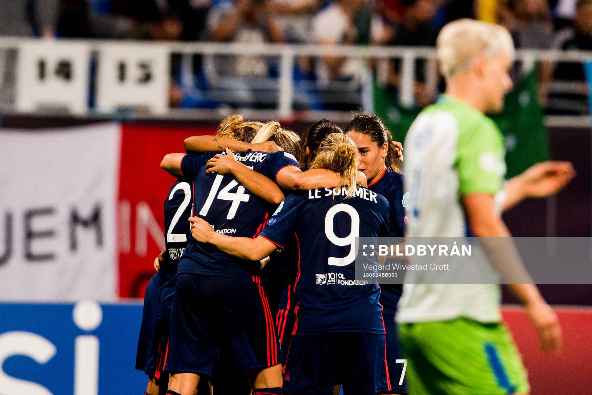 Ada Hegerberg of Lyon celebrates with teammates